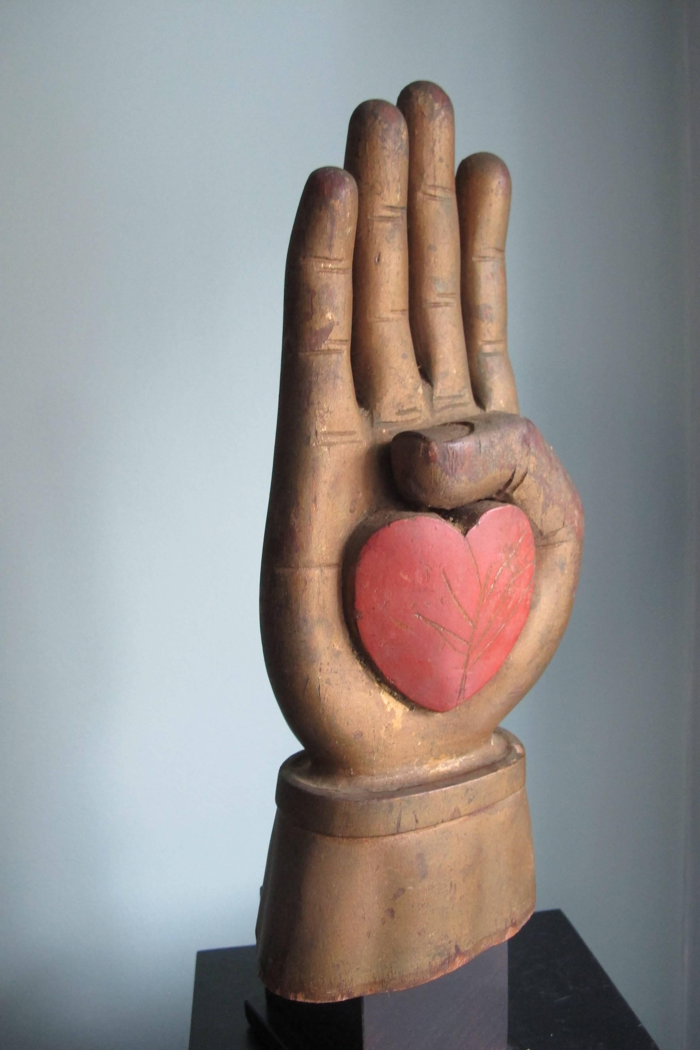 Carved Heart in Hand Carving from an Odd Fellows Fraternal Lodge For Sale