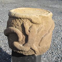 Carved Sandstone Stool with Frog and Snakes