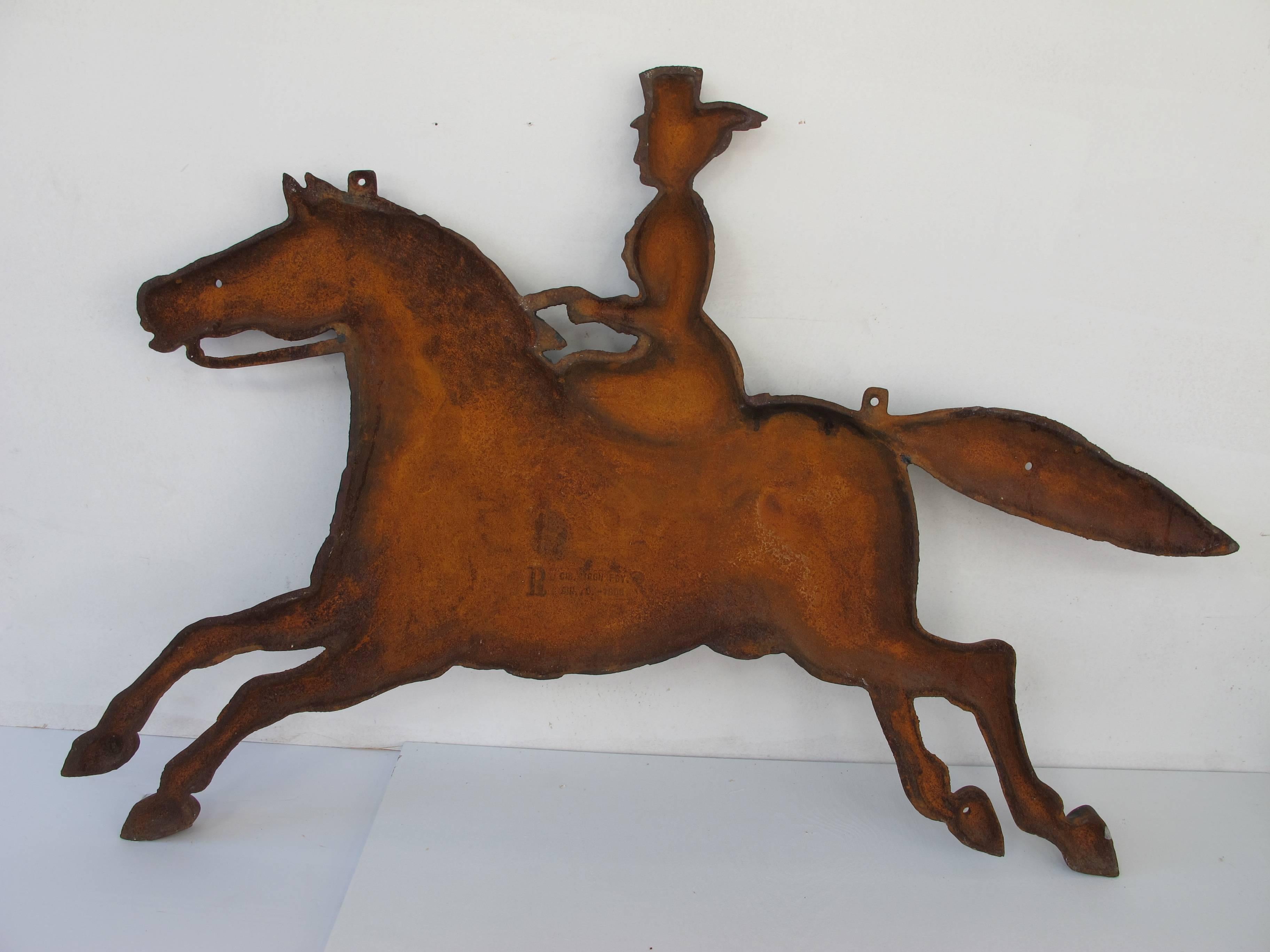 Late 19th Century Cast Iron Horse and Rider Cincinnati Stove Works Trade Sign