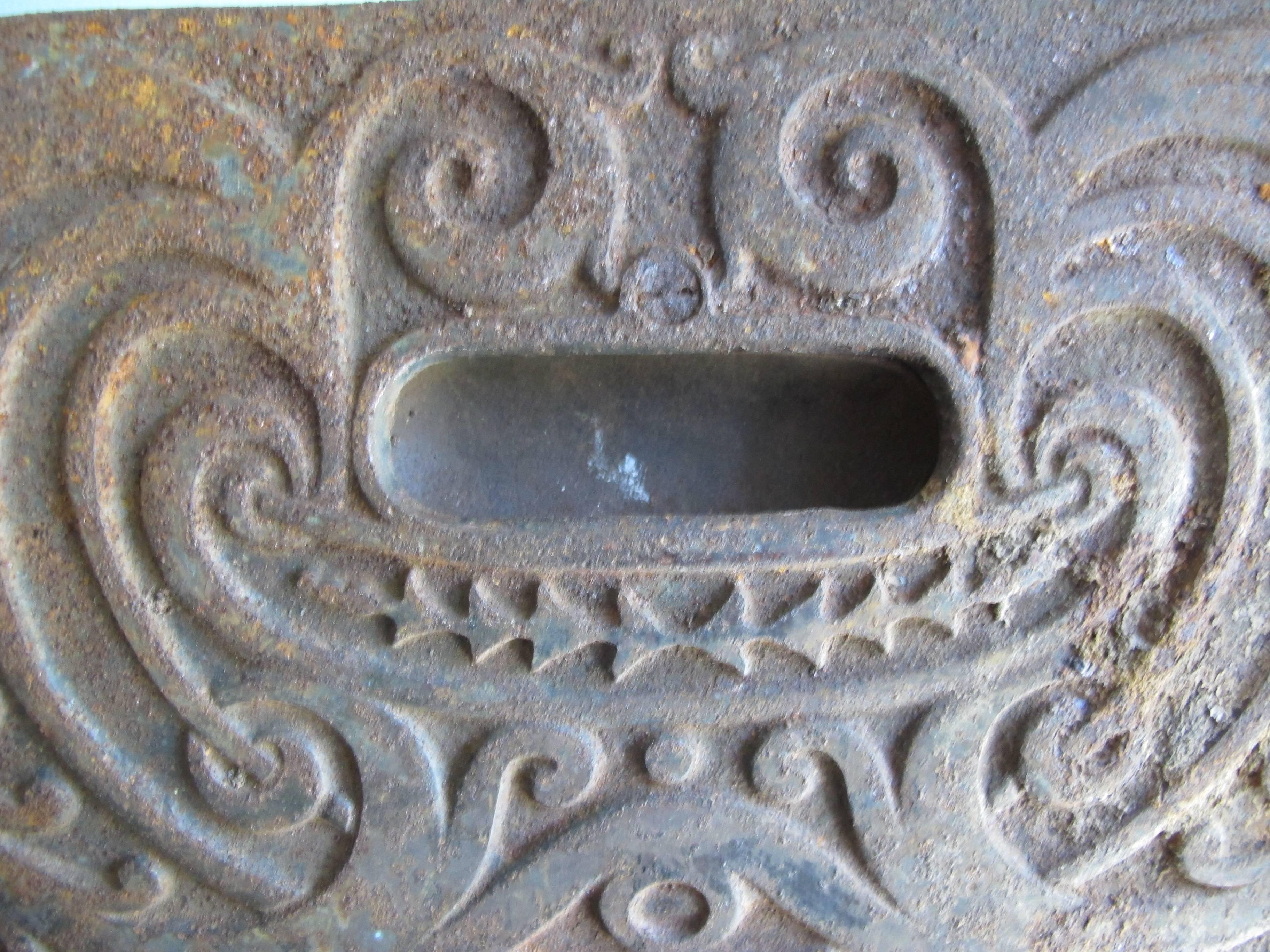 American Cast Iron Art Nouveau Stove Door Piece on Base For Sale
