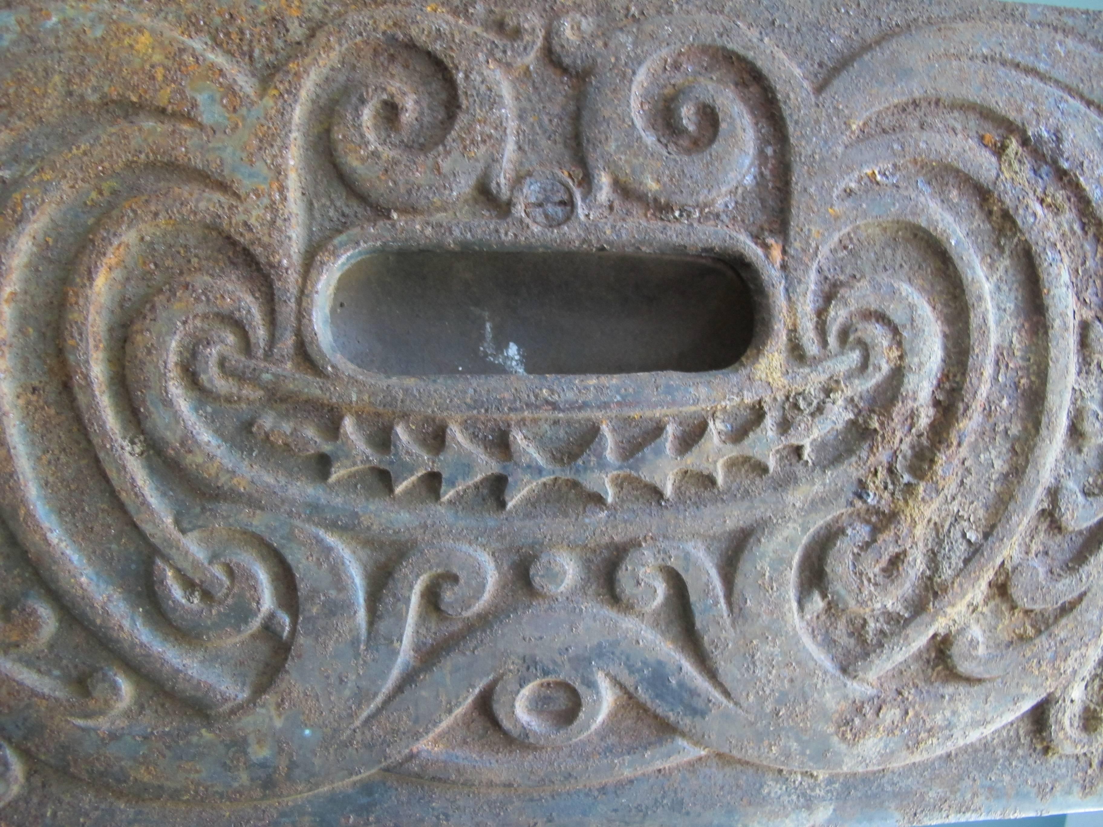 Cast Iron Art Nouveau Stove Door Piece on Base For Sale 2