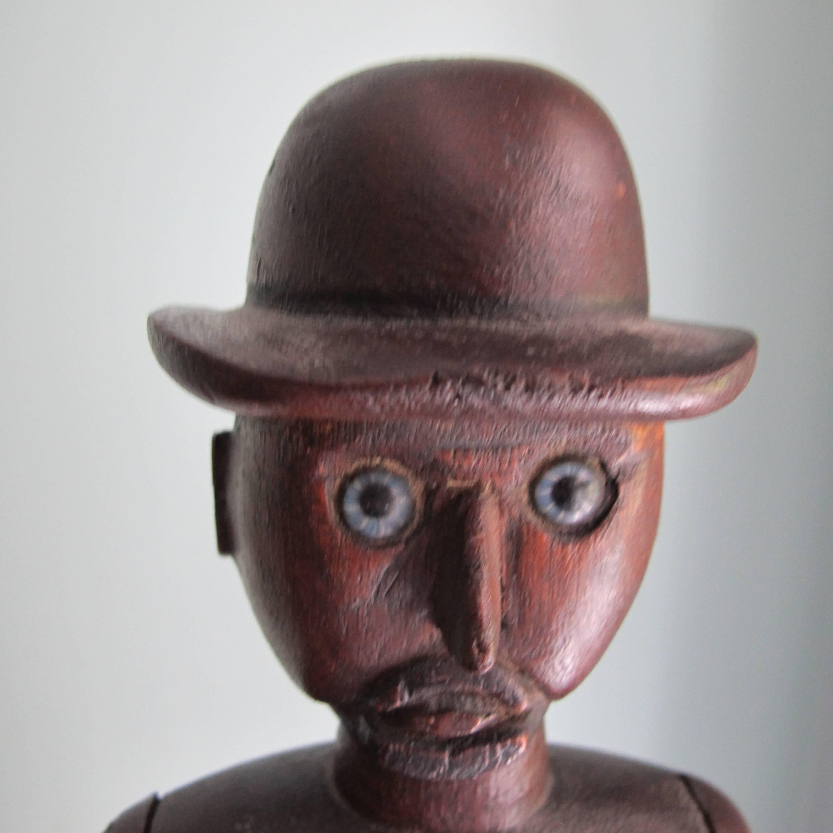 American Man in Bowler Hat Folk Sculpture For Sale