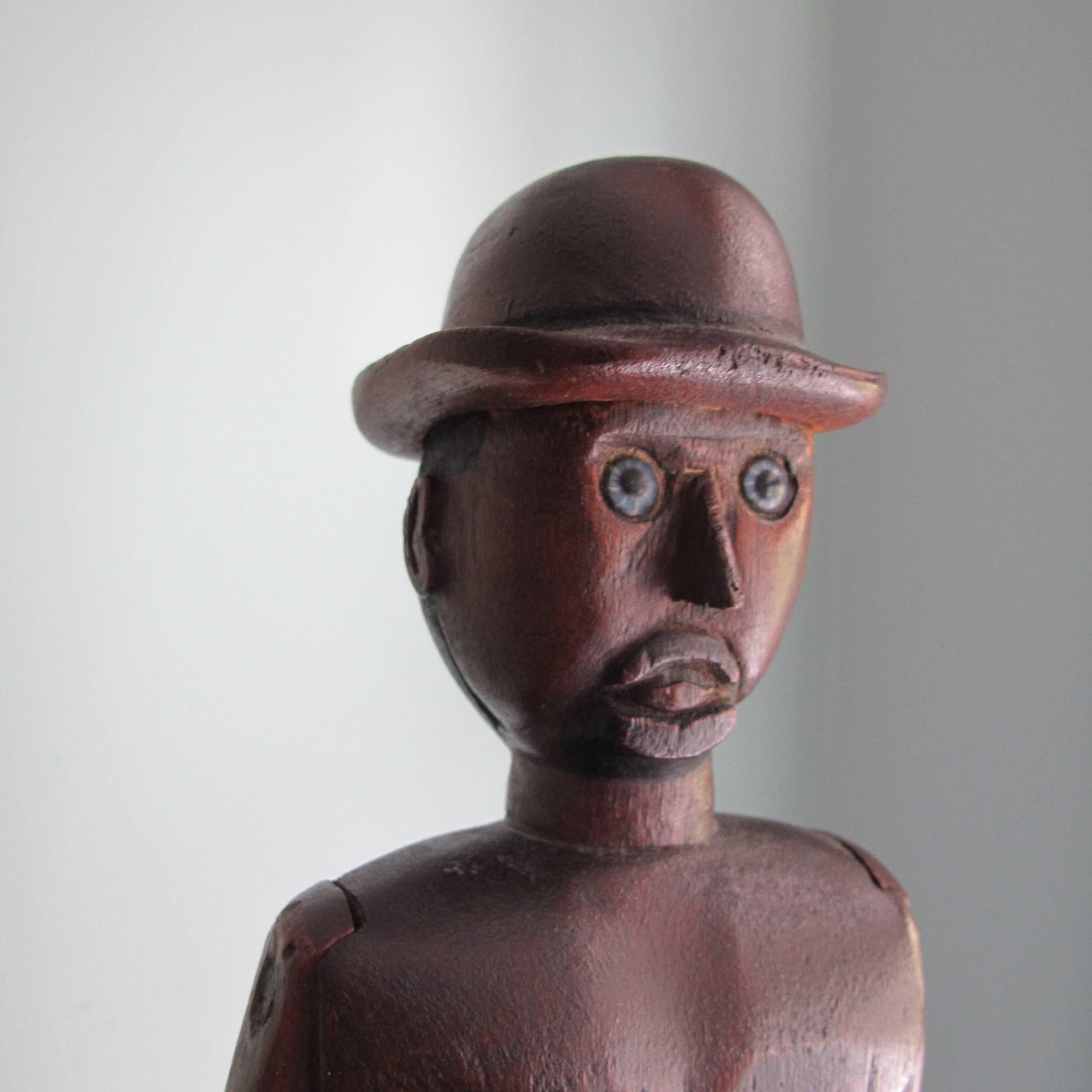 Man in Bowler Hat Folk Sculpture For Sale 1