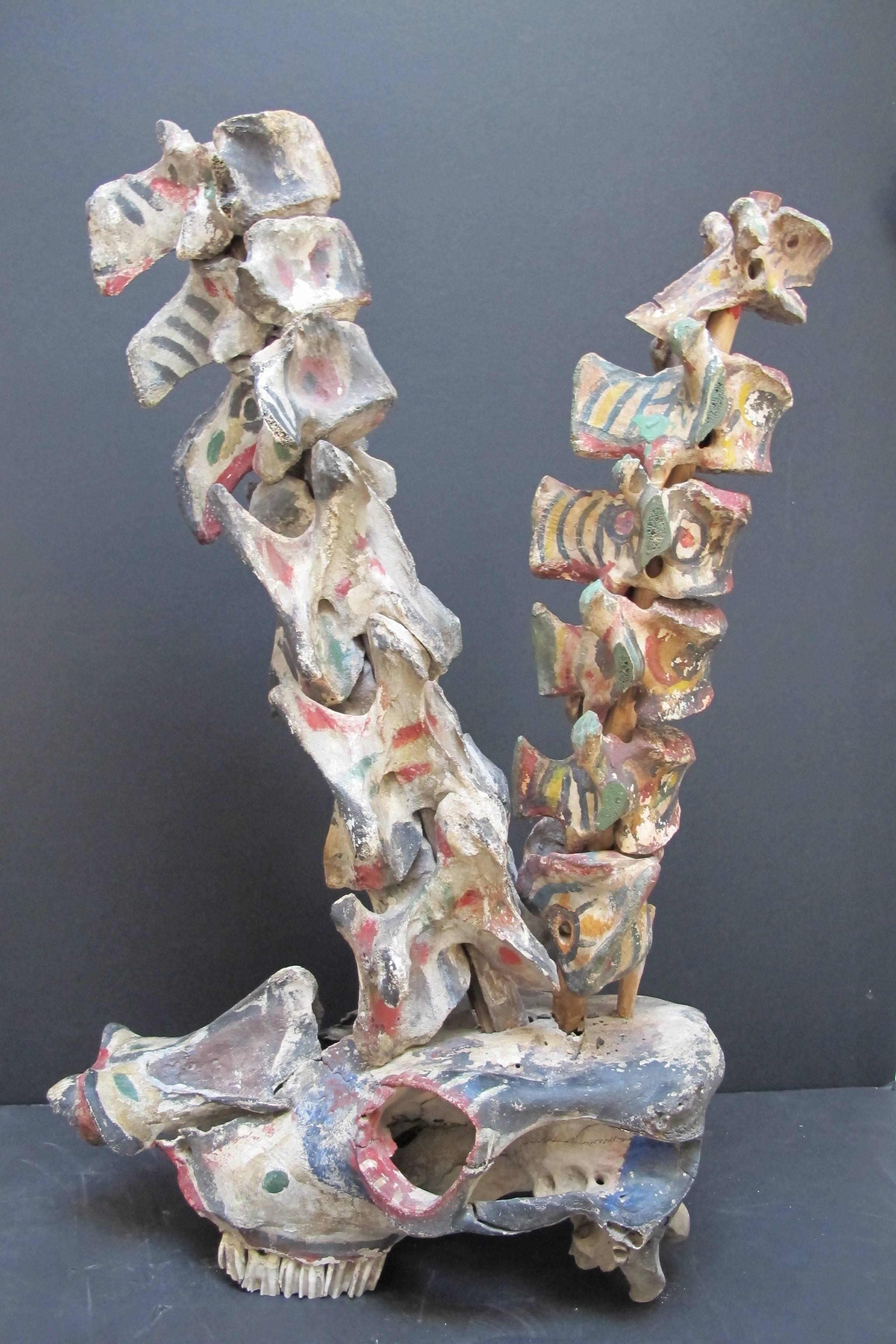 American Painted Bone Fetish Assemblage Sculpture from Kansas Yard Show For Sale