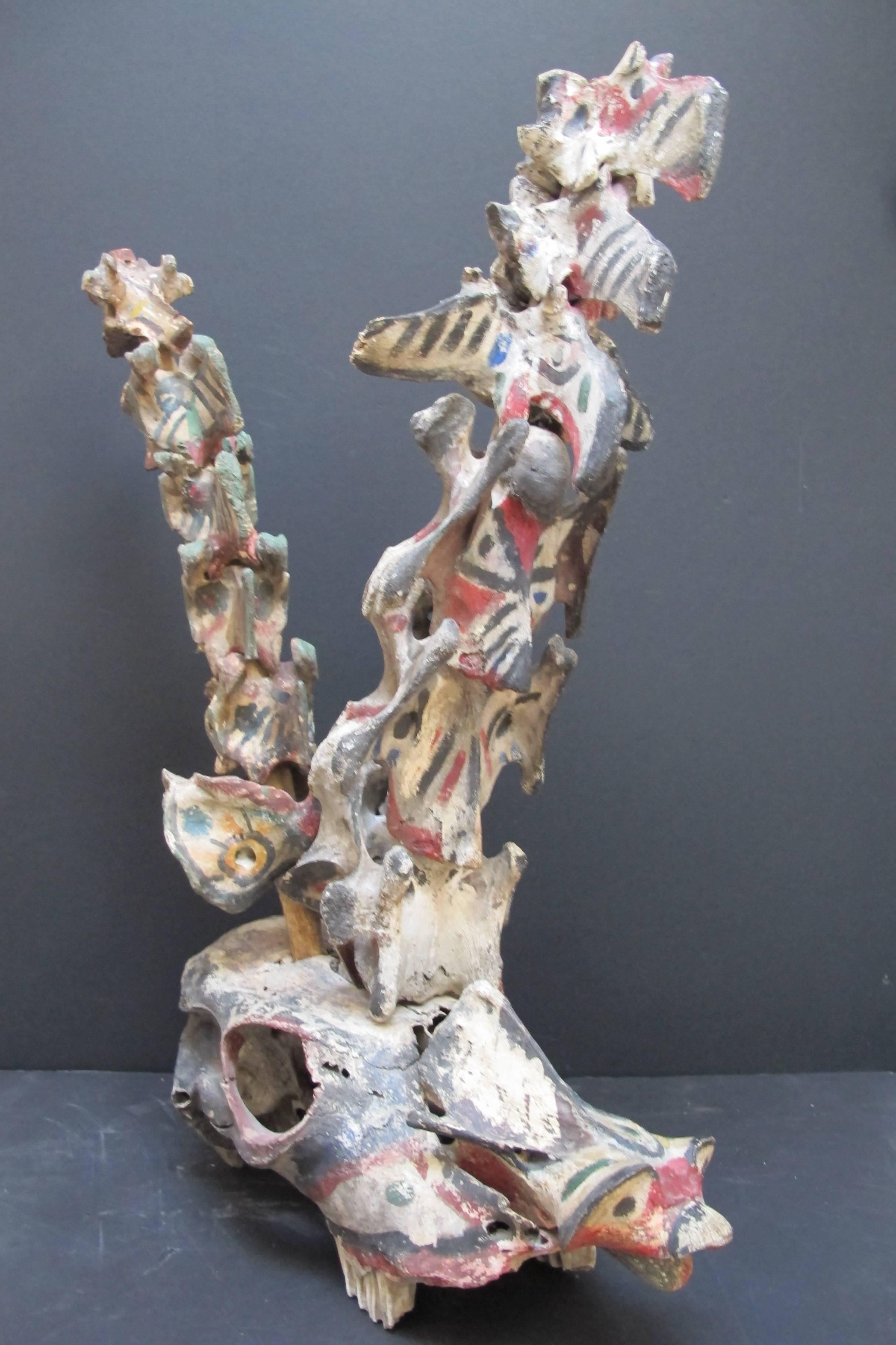 Painted Bone Fetish Assemblage Sculpture from Kansas Yard Show For Sale 1