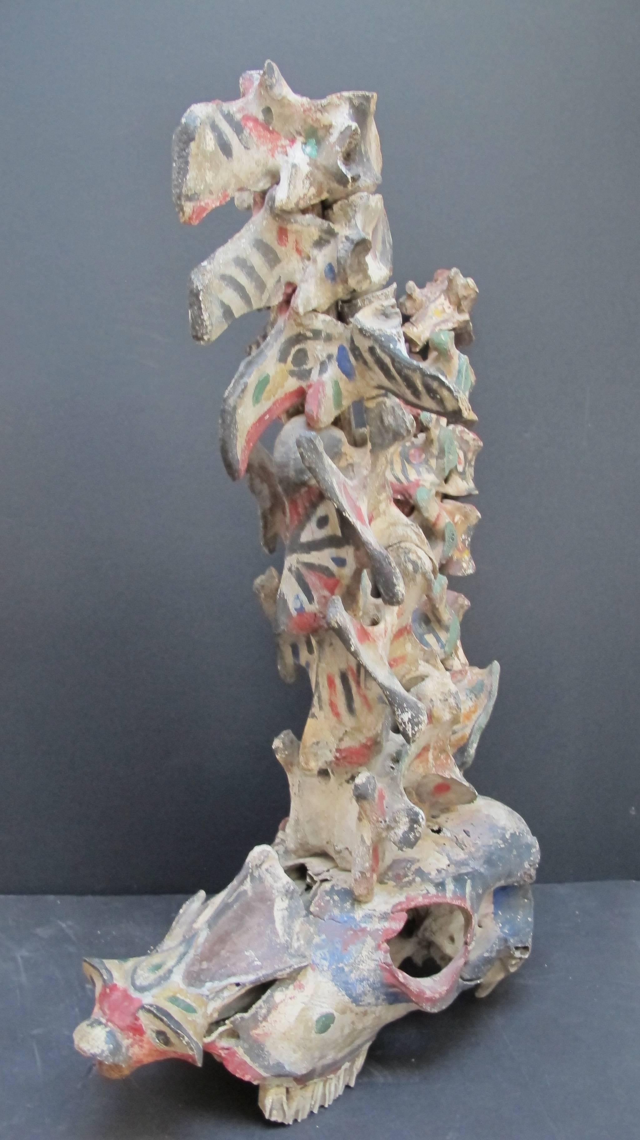 Painted Bone Fetish Assemblage Sculpture from Kansas Yard Show For Sale 2