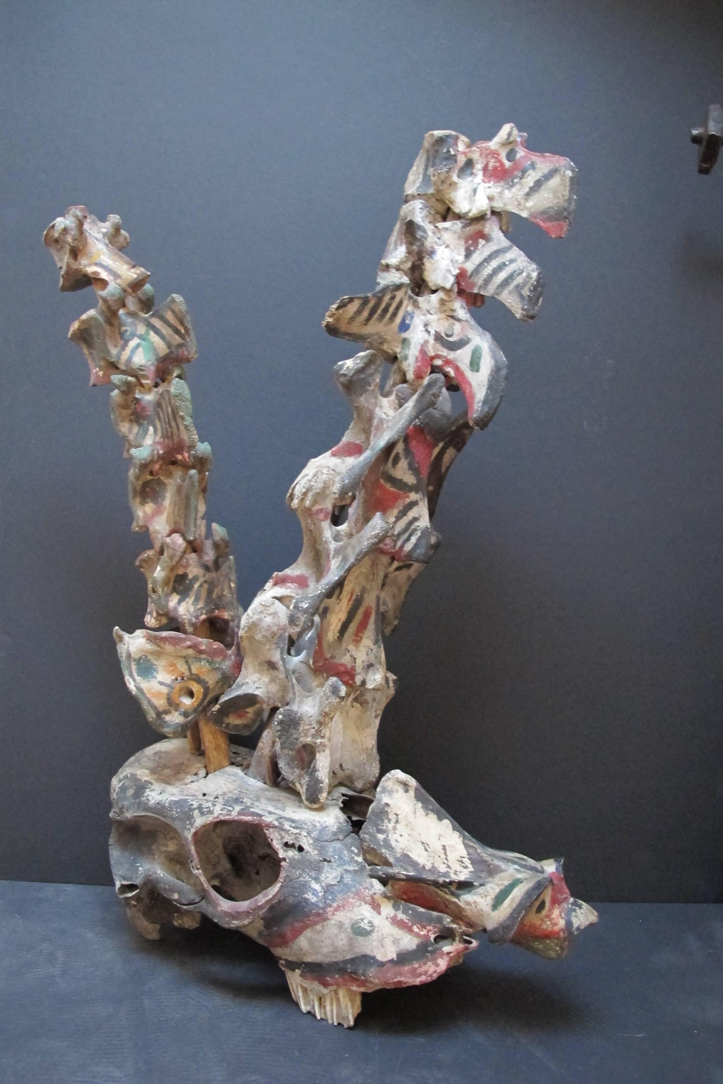 Painted Bone Fetish Assemblage Sculpture from Kansas Yard Show For Sale 3