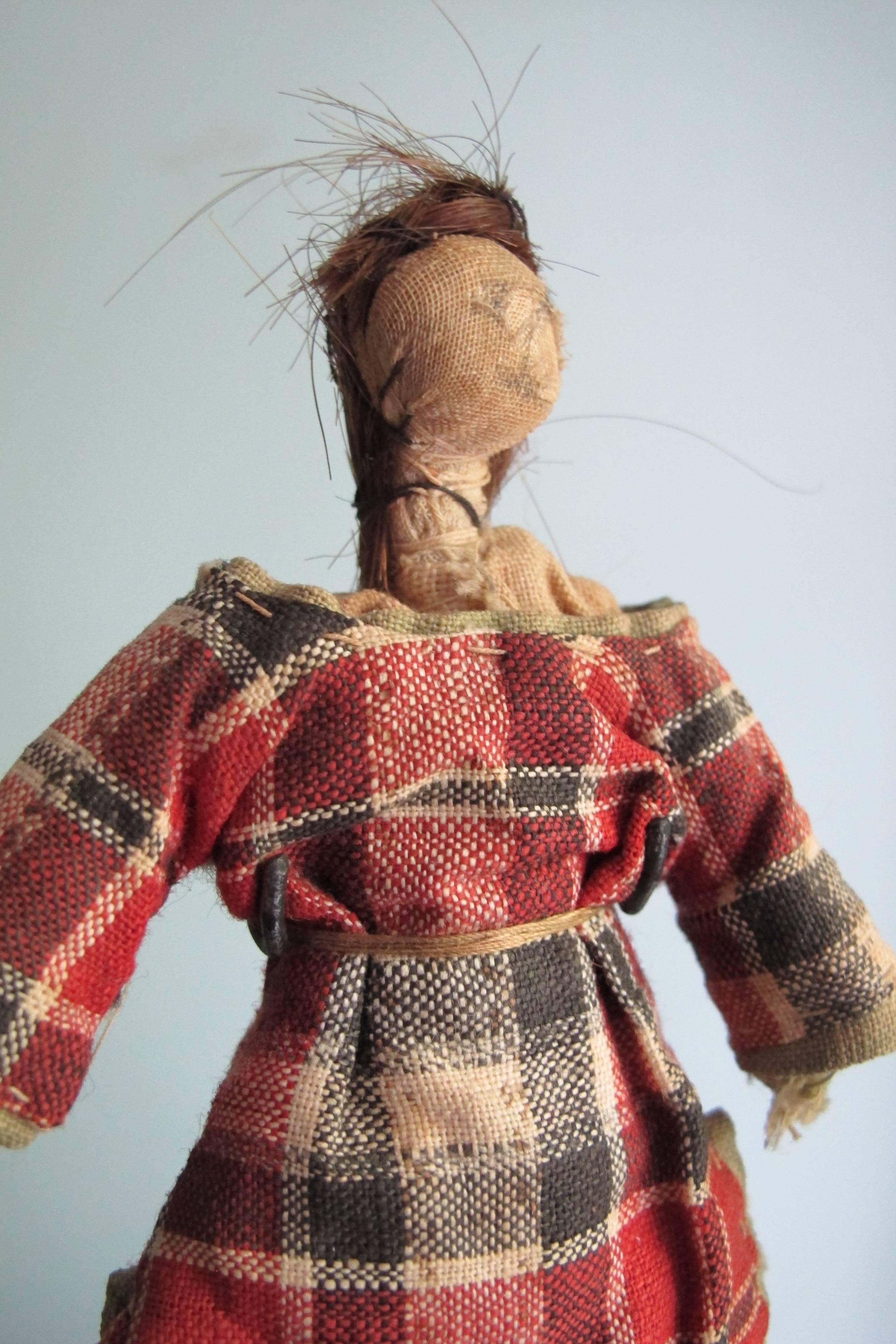 Child's Cloth Pocket Doll with Human Hair In Good Condition In New York, NY