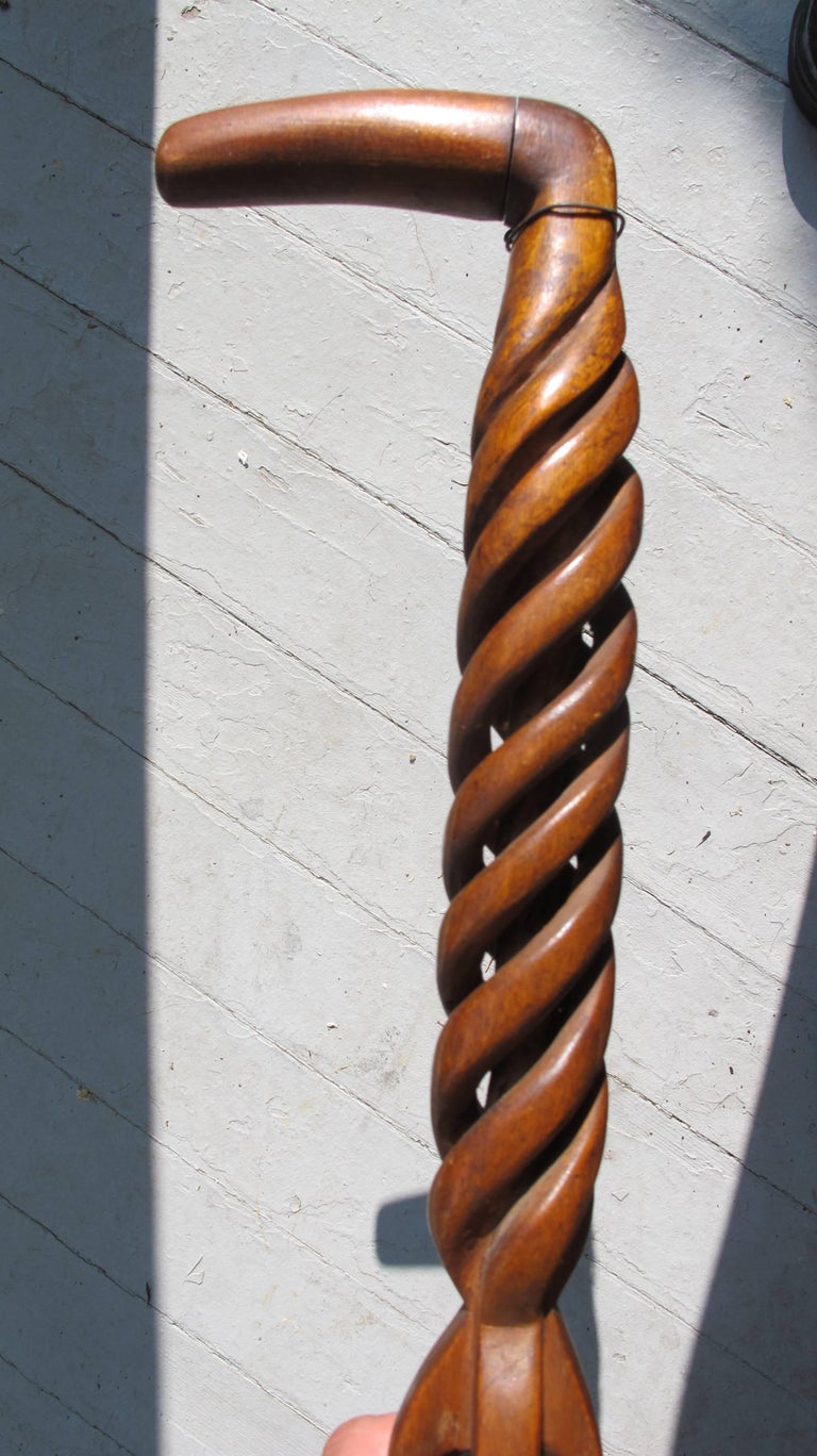 Carved Wood Puzzle Cane with Four Beavers at 1stDibs