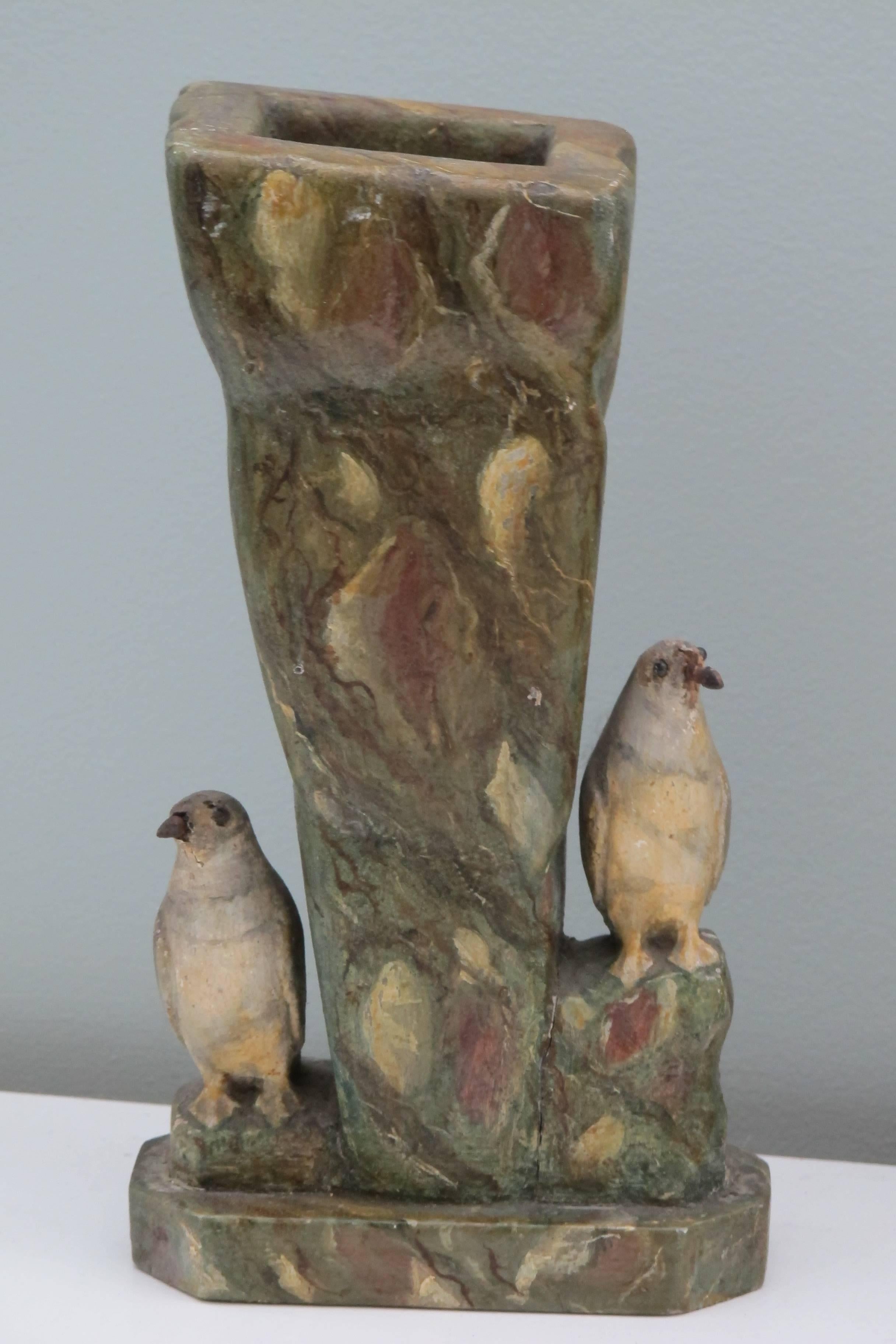 Carved Wood Polar Bears on Mantle Clock with Pair of Penguins on Vases For Sale