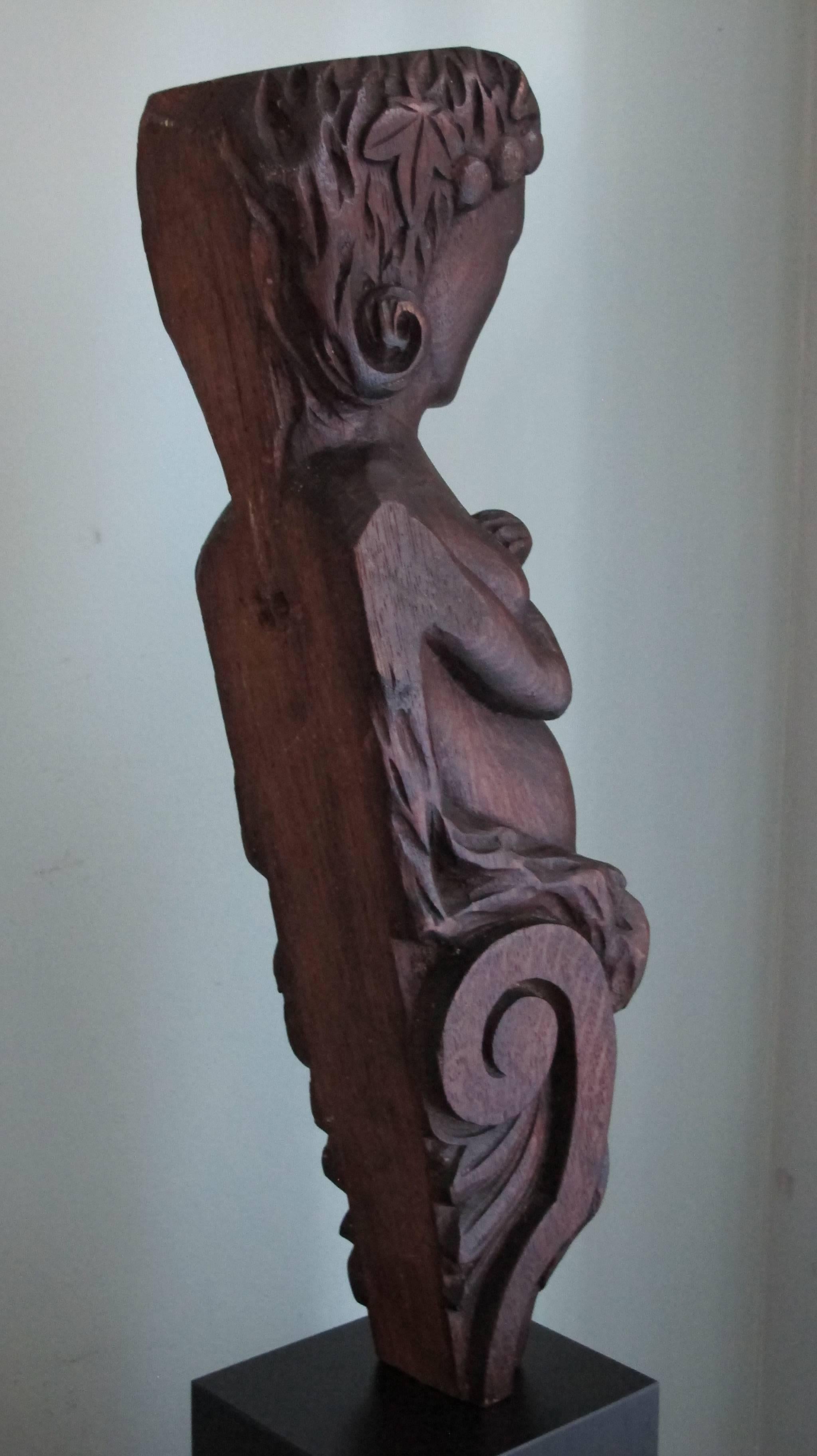 American Carved Wood Caryatid Figure with Arms Crossed over Breasts For Sale