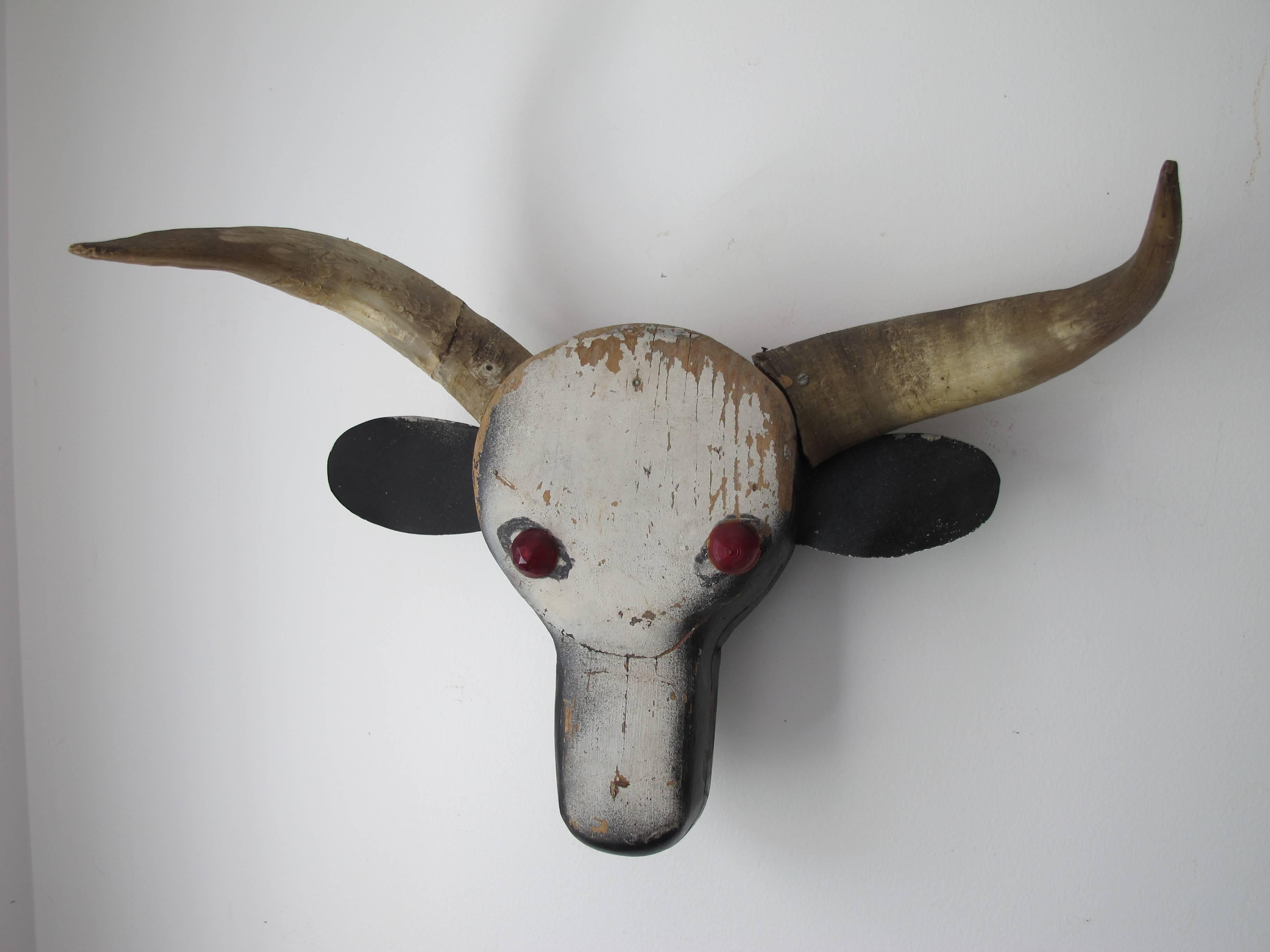 American Steer Head Folk Art Wall Sculpture For Sale