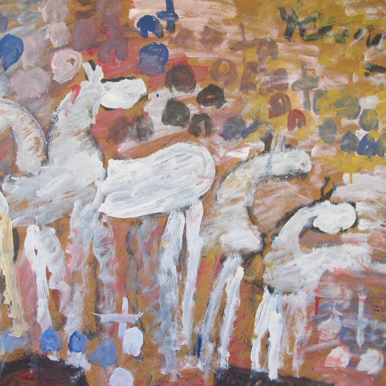 Folk Art Purvis Young Painting White Horses and Heads For Sale