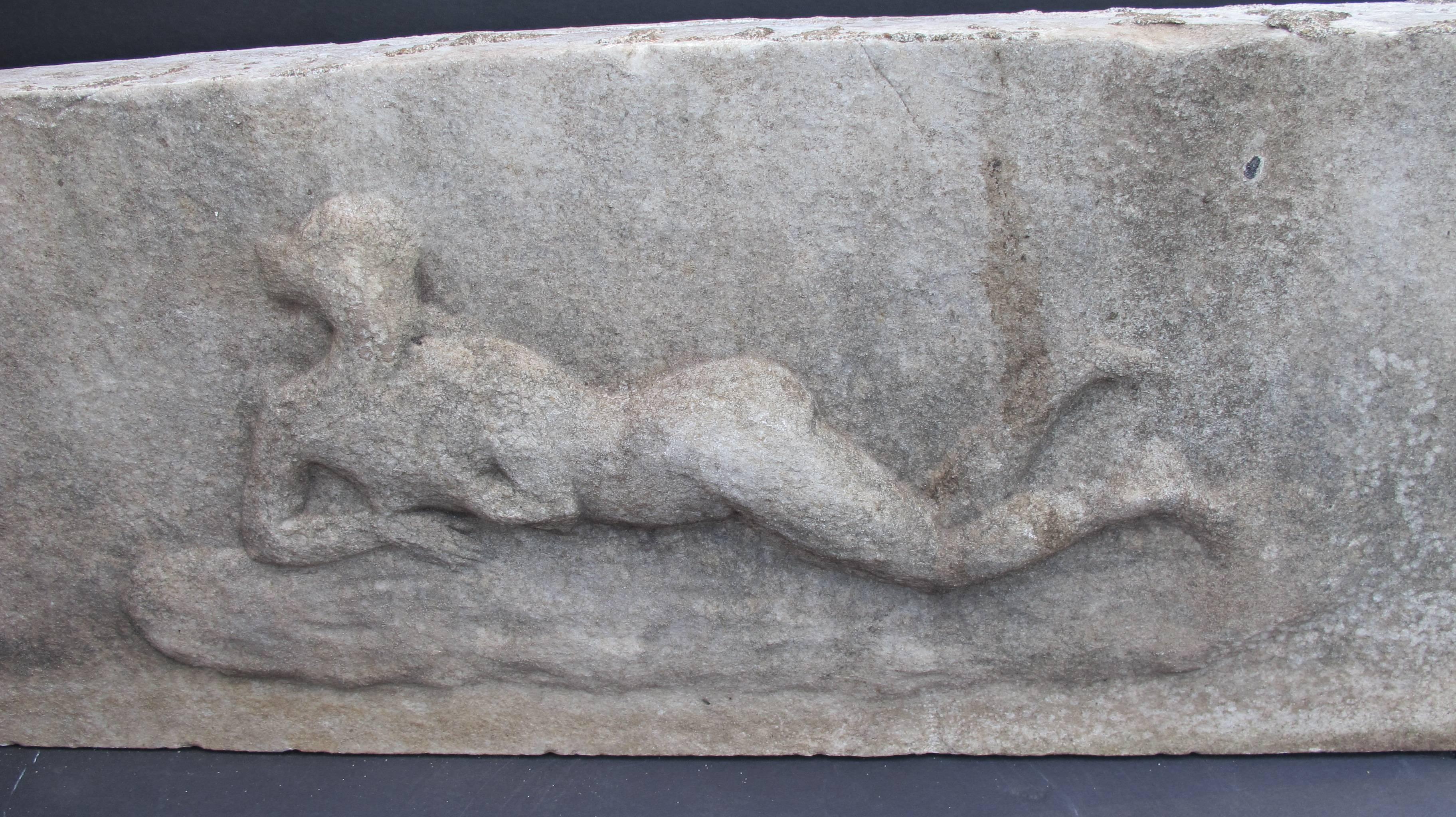 Carved Marble Relief with Reclining Nude
