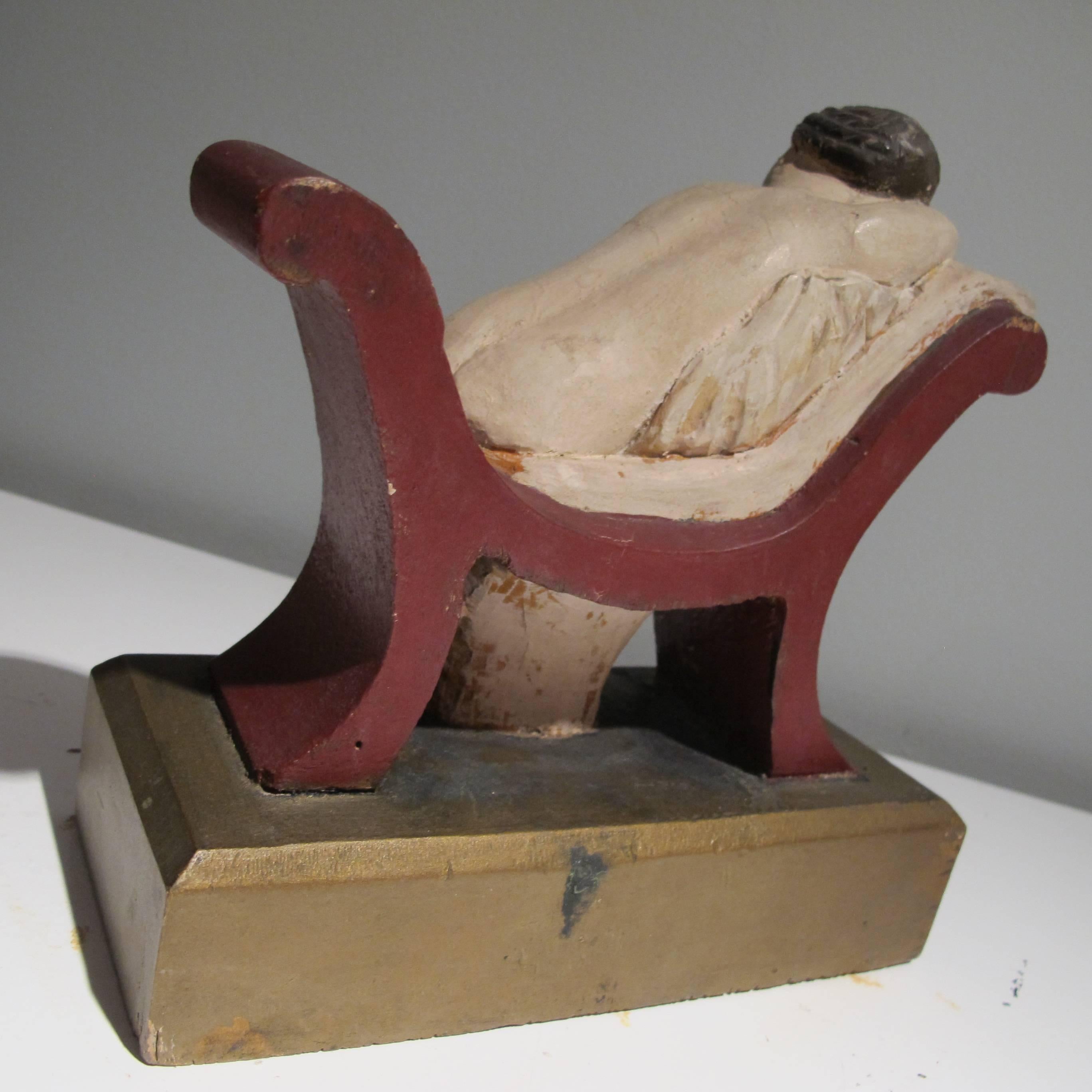 Folk Art Carved Reclining Woman on Chaise Carved by Fred Alten