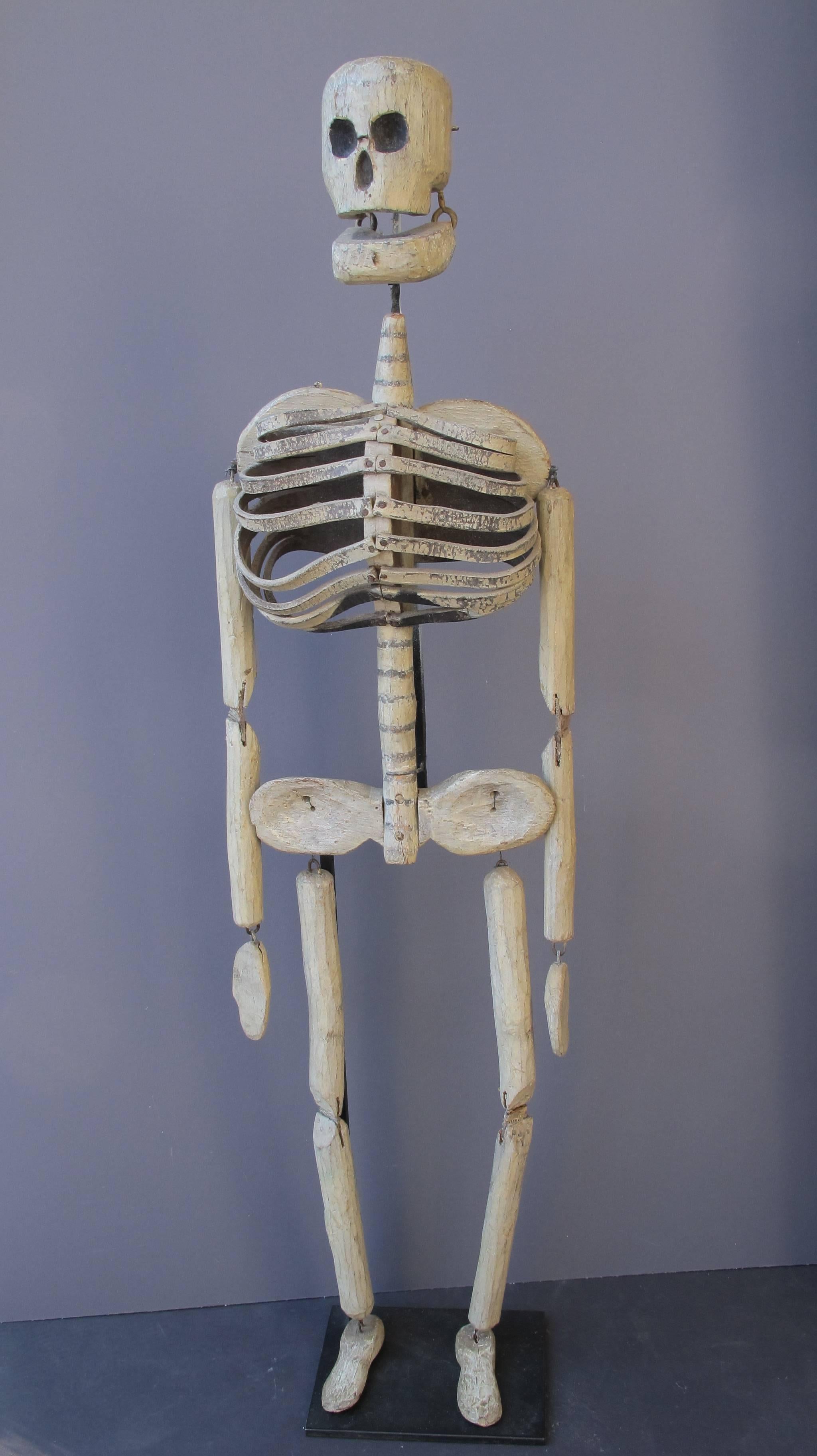 Carved Wood and Leather Skeleton Puppet from Odd Fellows Lodge