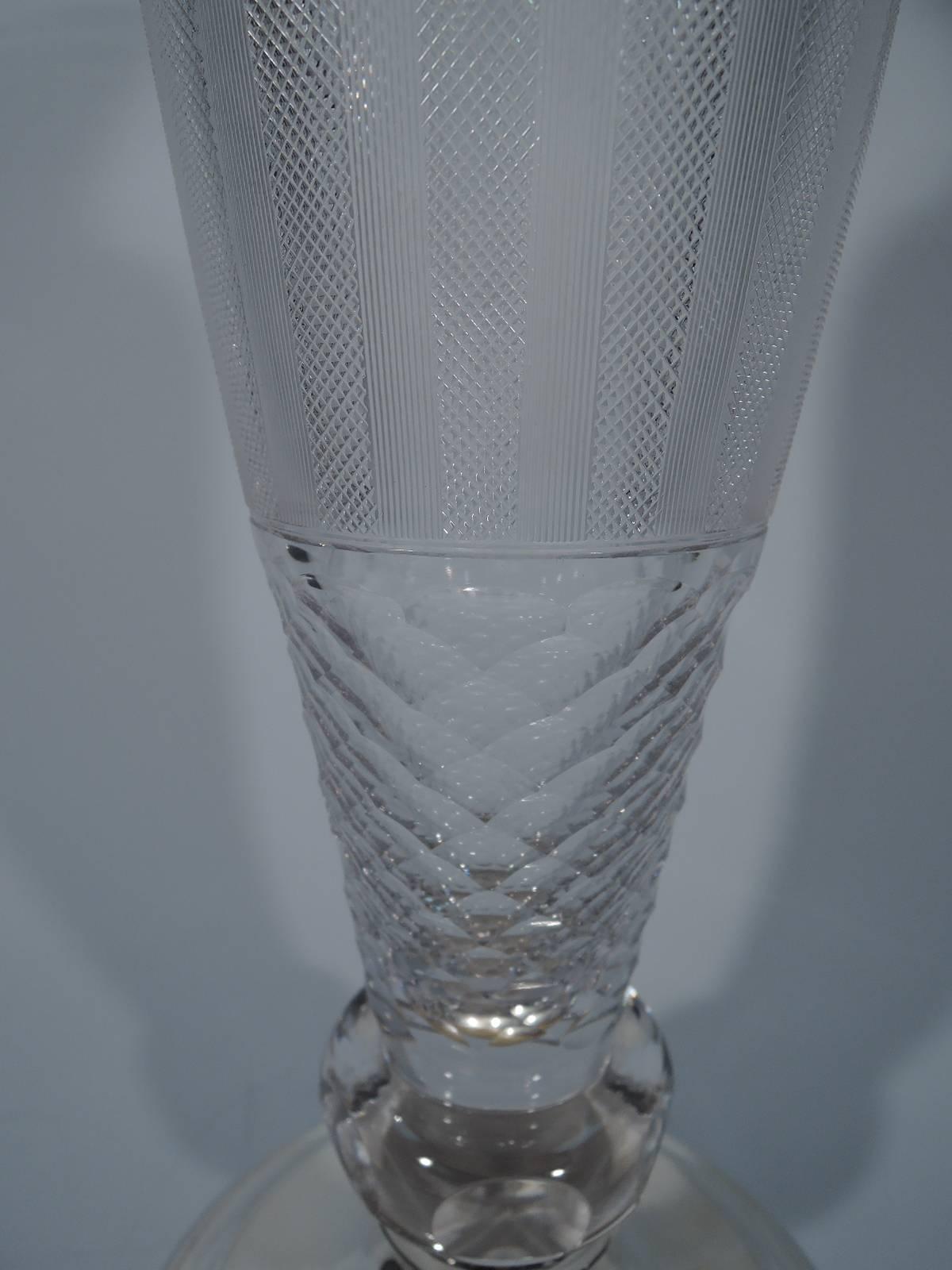 Edwardian Large and Pretty Hawkes Cut-Glass and Sterling Silver Vase