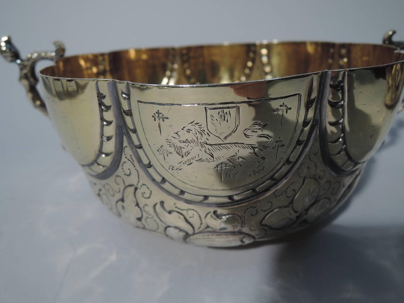 Charles II Pair of Antique Silver Gilt Bowls in Late 17th-Century English Stuart Style