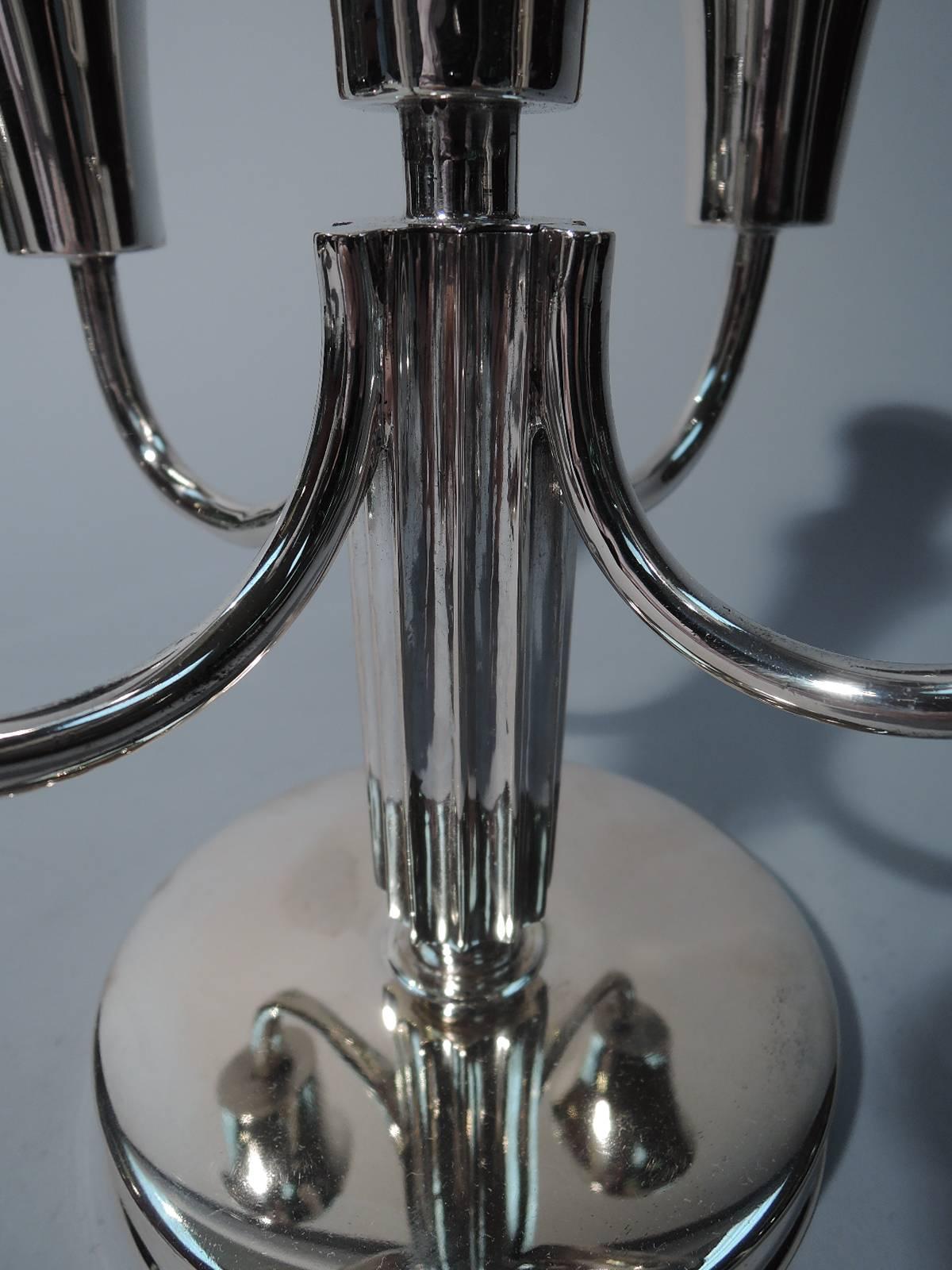 Austrian Art Deco Modern Silver Five-Light Candelabrum In Excellent Condition In New York, NY