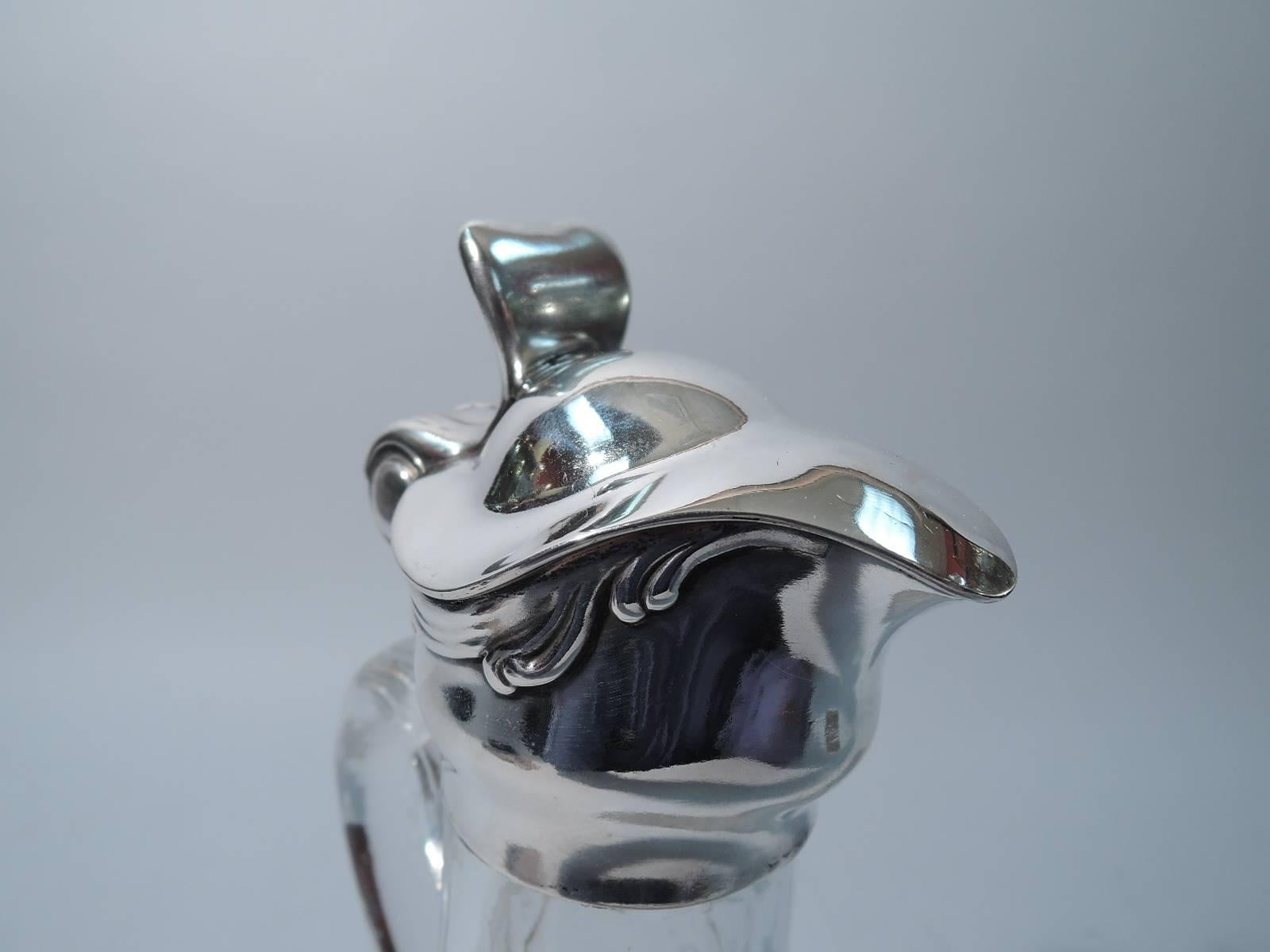20th Century Tiffany Art Nouveau Sterling Silver and Crystal Decanter