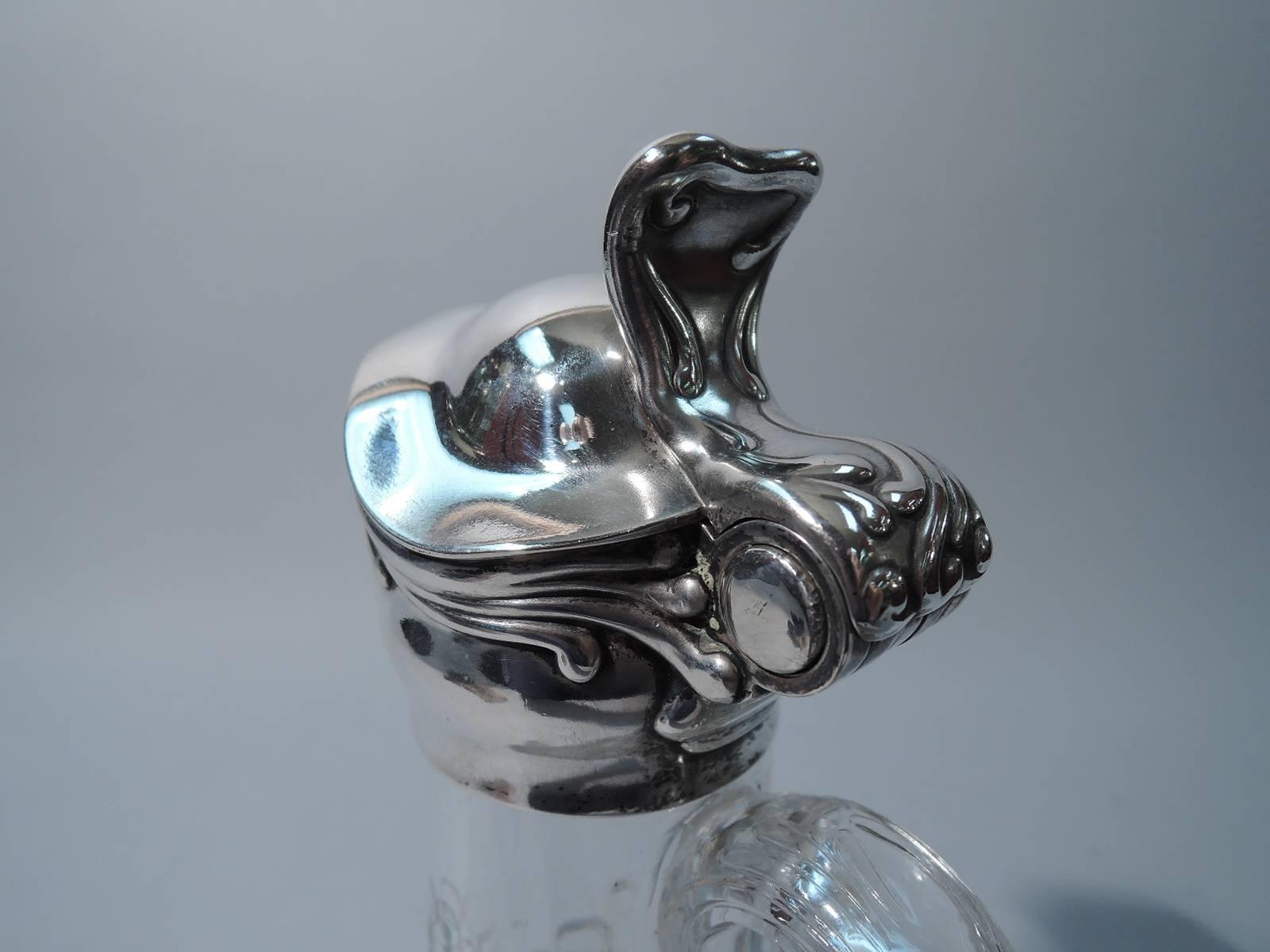 Tiffany Art Nouveau Sterling Silver and Crystal Decanter In Excellent Condition In New York, NY