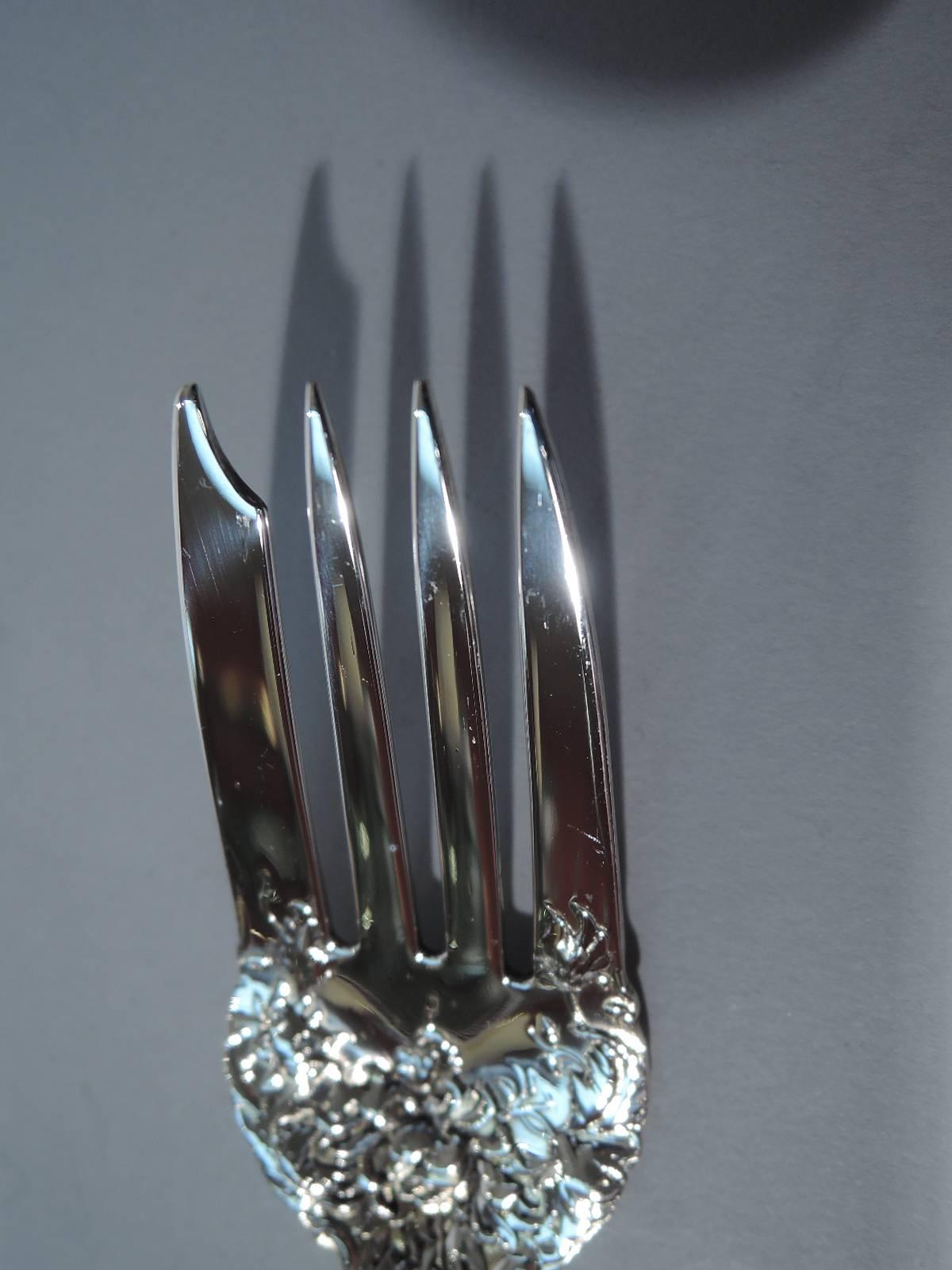 Aesthetic Movement Set of 12 Antique Durgin Chrysanthemum Sterling Silver Salad Forks
