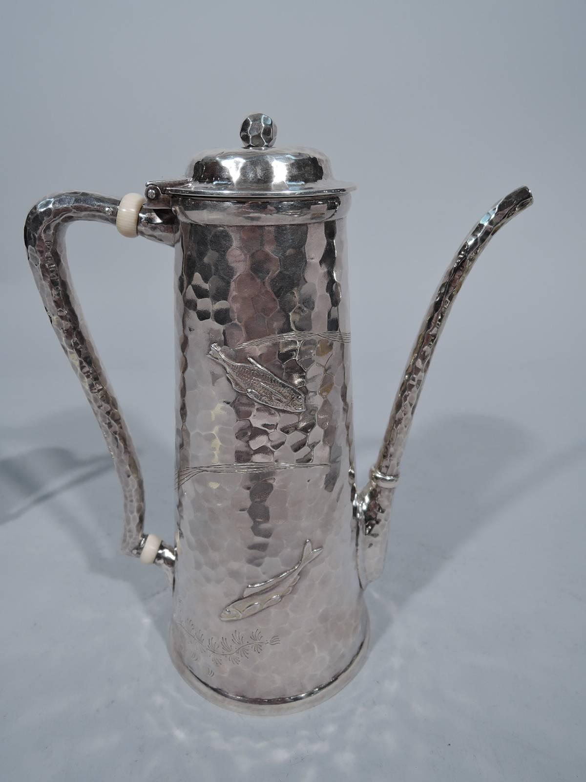 Aesthetic Movement Finest Tiffany Japonesque Hand-Hammered and Applied Silver Coffee Set