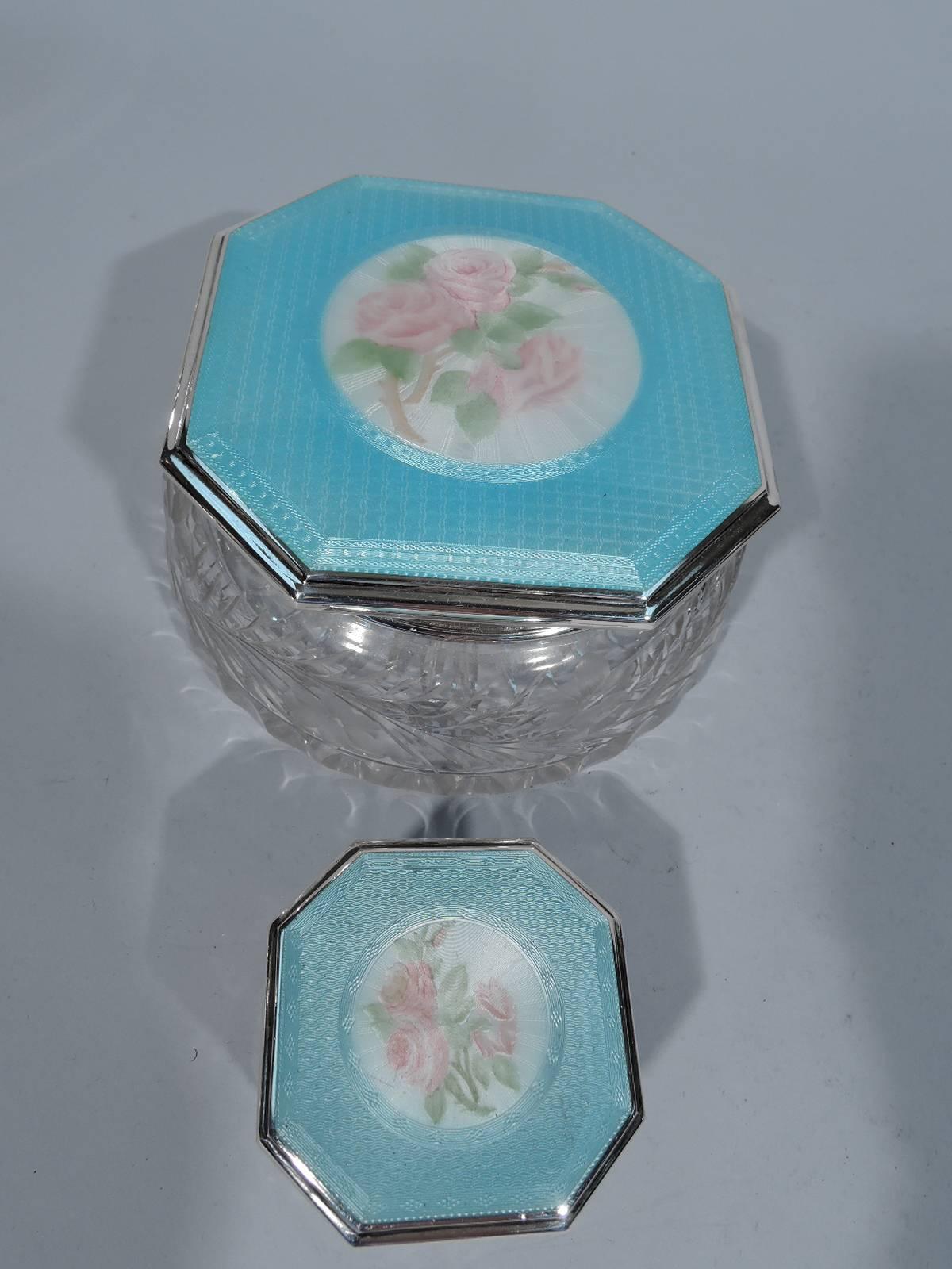 Pretty Antique Foster and Bailey Sterling Silver and Enamel Vanity Set 1