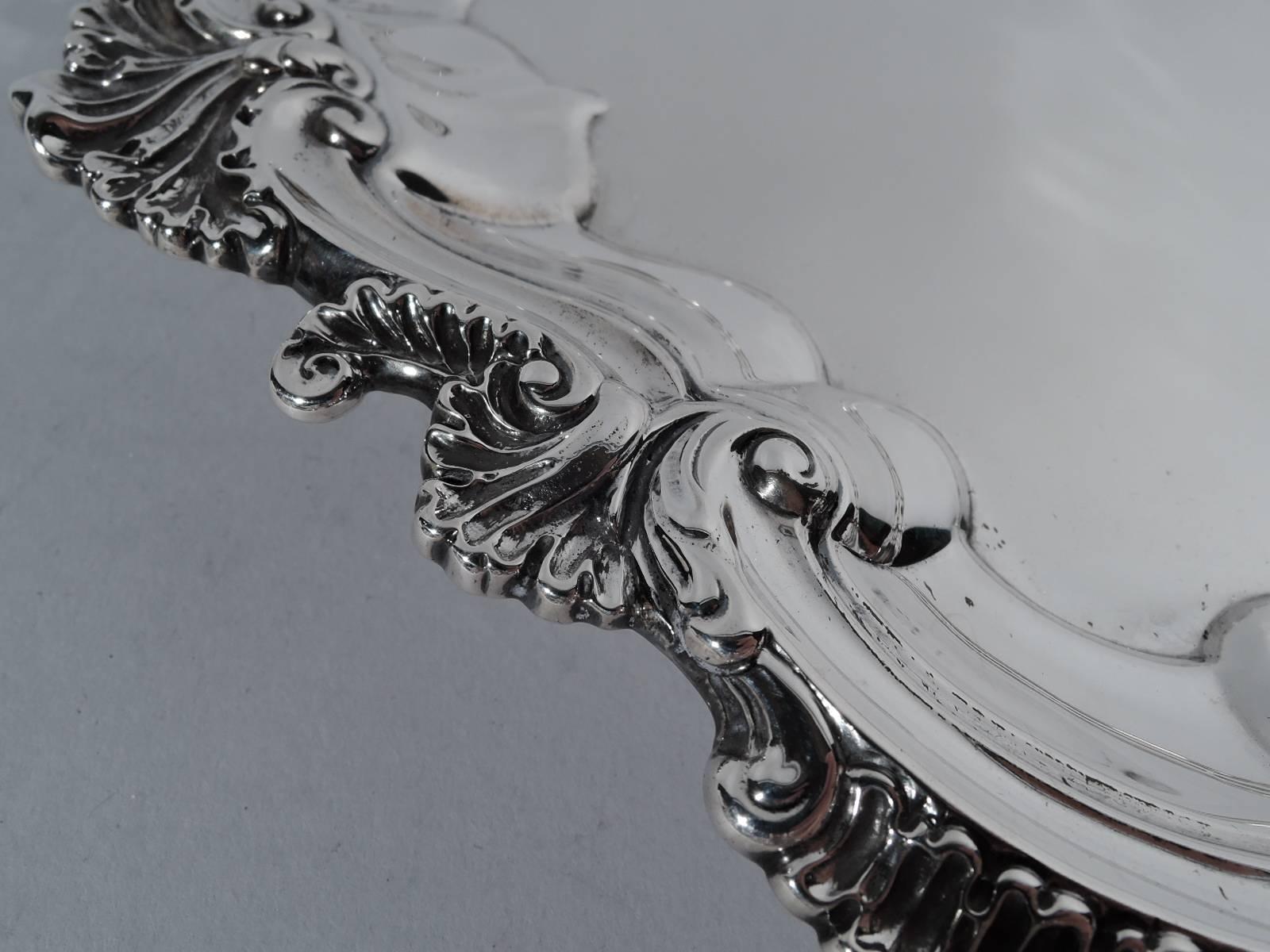 Fancy Georgian Revival Sterling Silver Salver Tray In Excellent Condition In New York, NY
