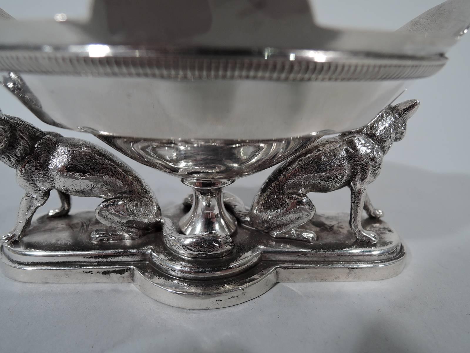 Pair of Rare and Wonderful Gorham Coin Silver Open Salts with Foxes In Excellent Condition In New York, NY