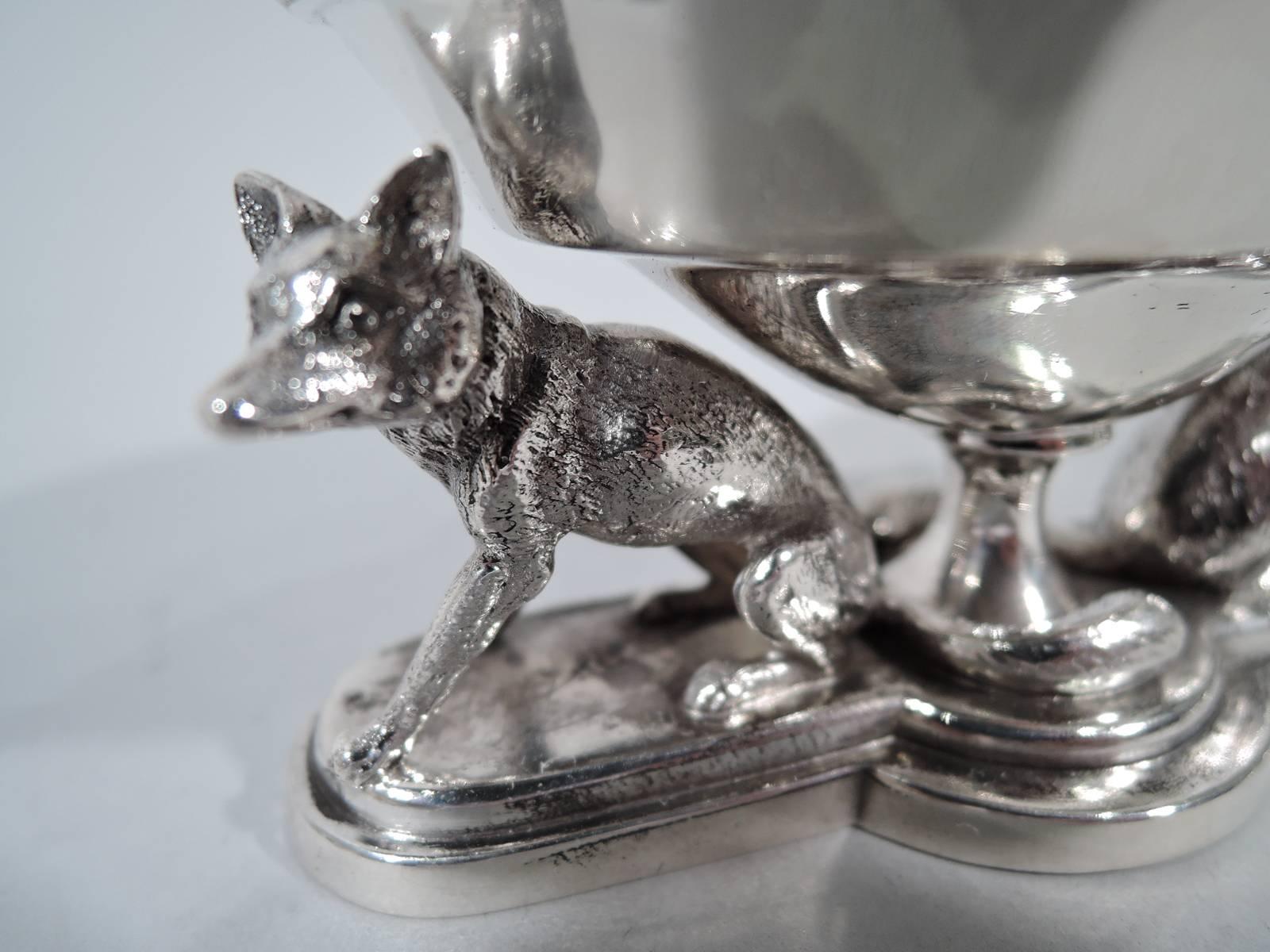 19th Century Pair of Rare and Wonderful Gorham Coin Silver Open Salts with Foxes