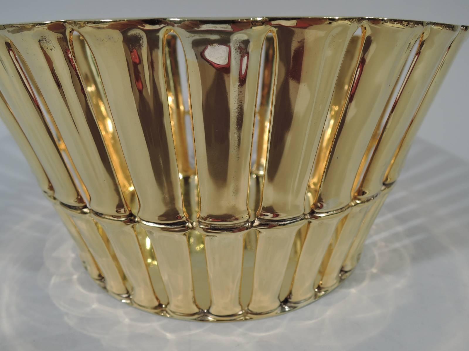 Mid-Century Modern Tiffany Silver Gilt Basket in Desirable Bamboo Pattern