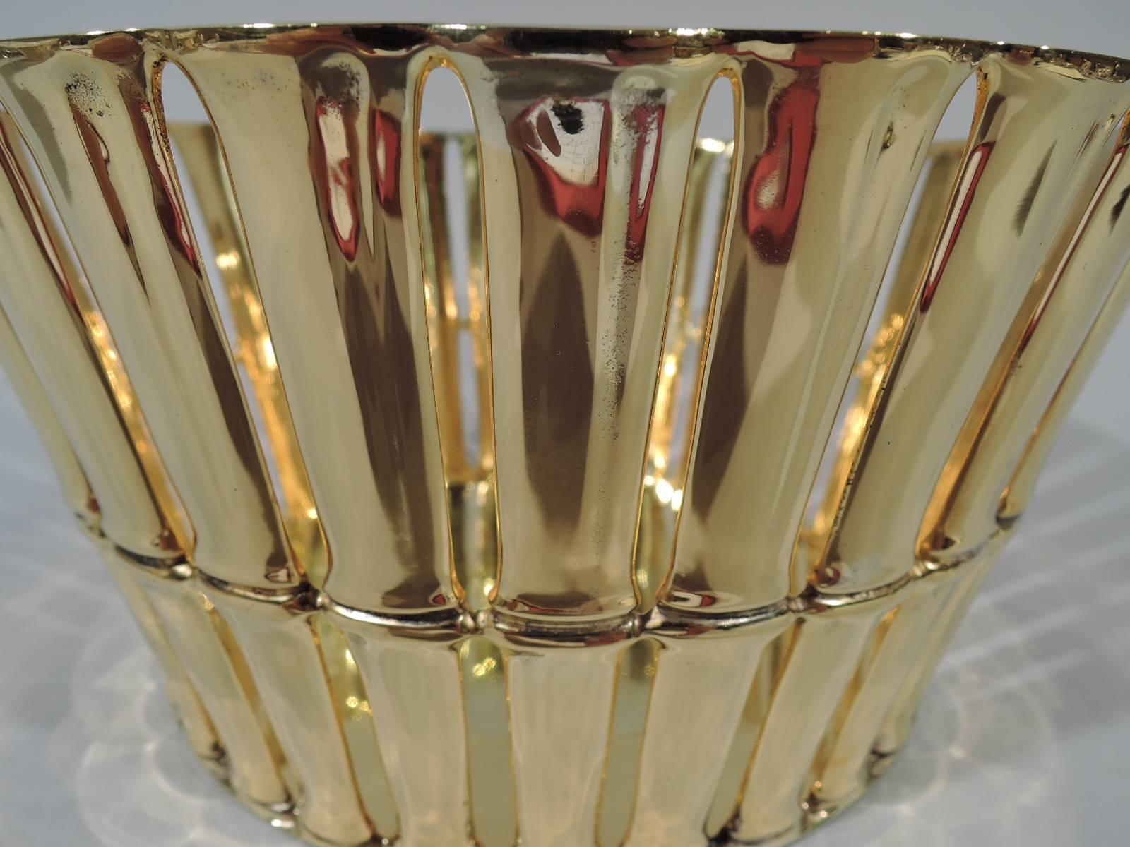 American Tiffany Silver Gilt Basket in Desirable Bamboo Pattern