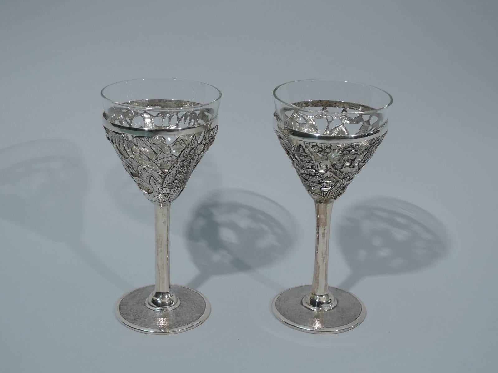 Set of Ten Chinese Export Silver Exotic Cocktail Cups In Good Condition In New York, NY