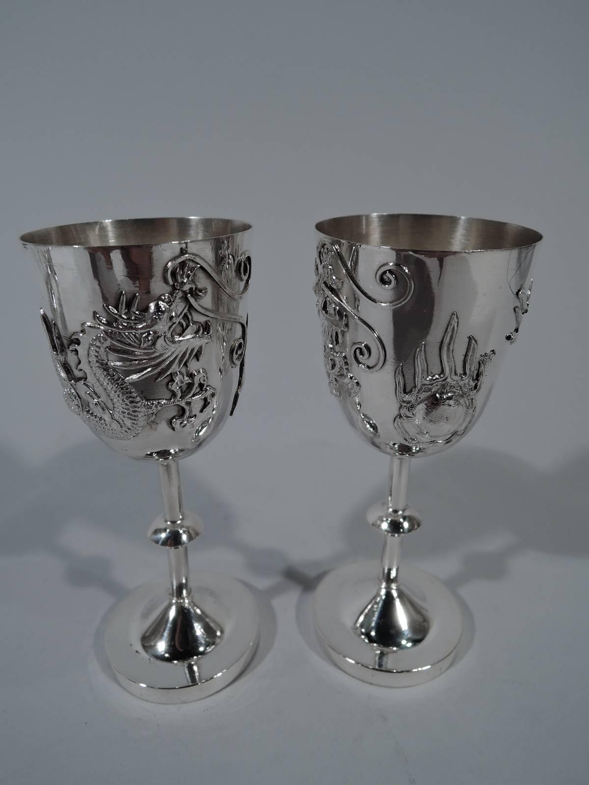 Set of Eight Asian Silver Firewater Dragon Cordials In Excellent Condition In New York, NY