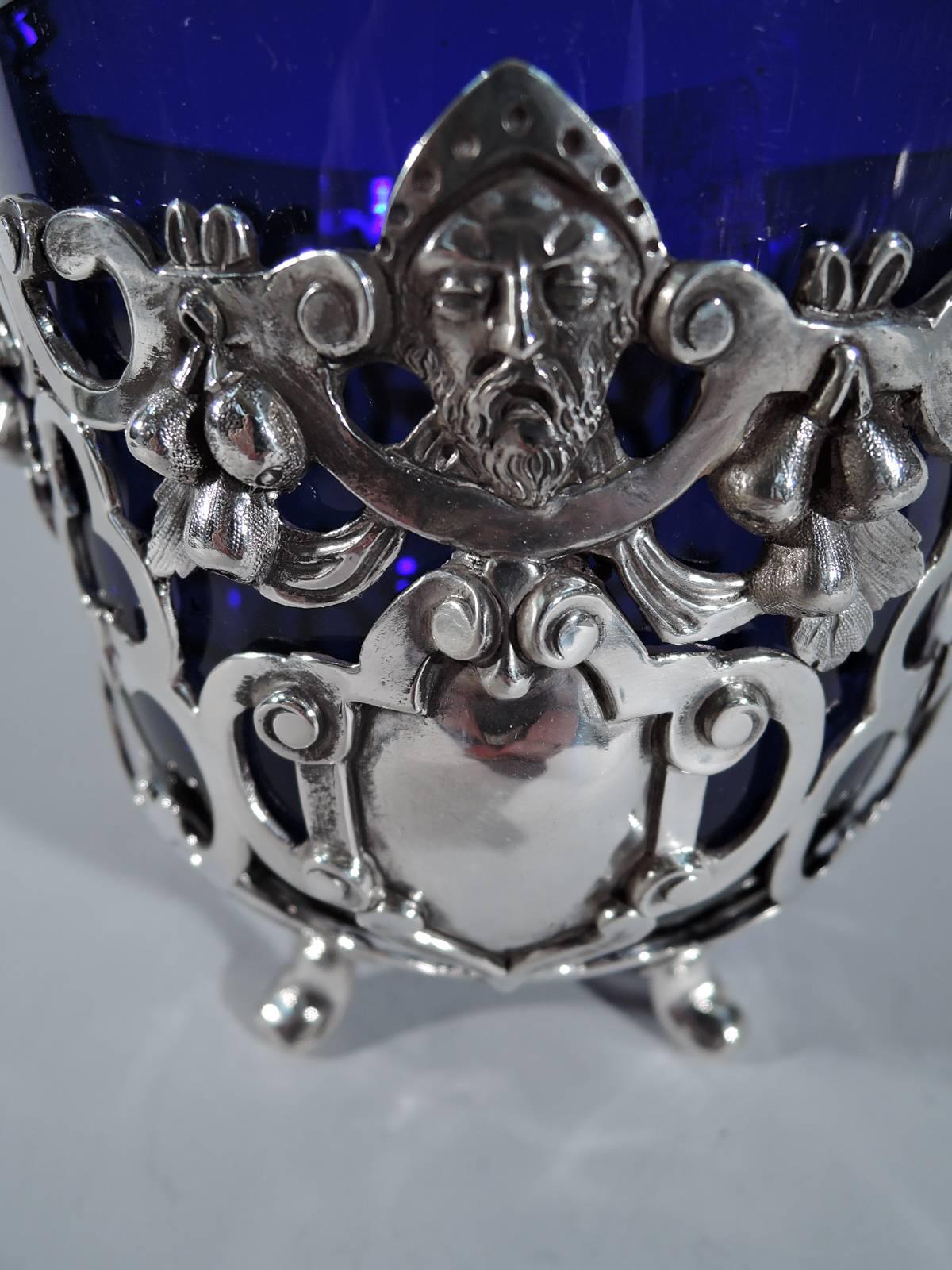 Victorian Antique English Sterling Silver Basket with Olden Days Warrior