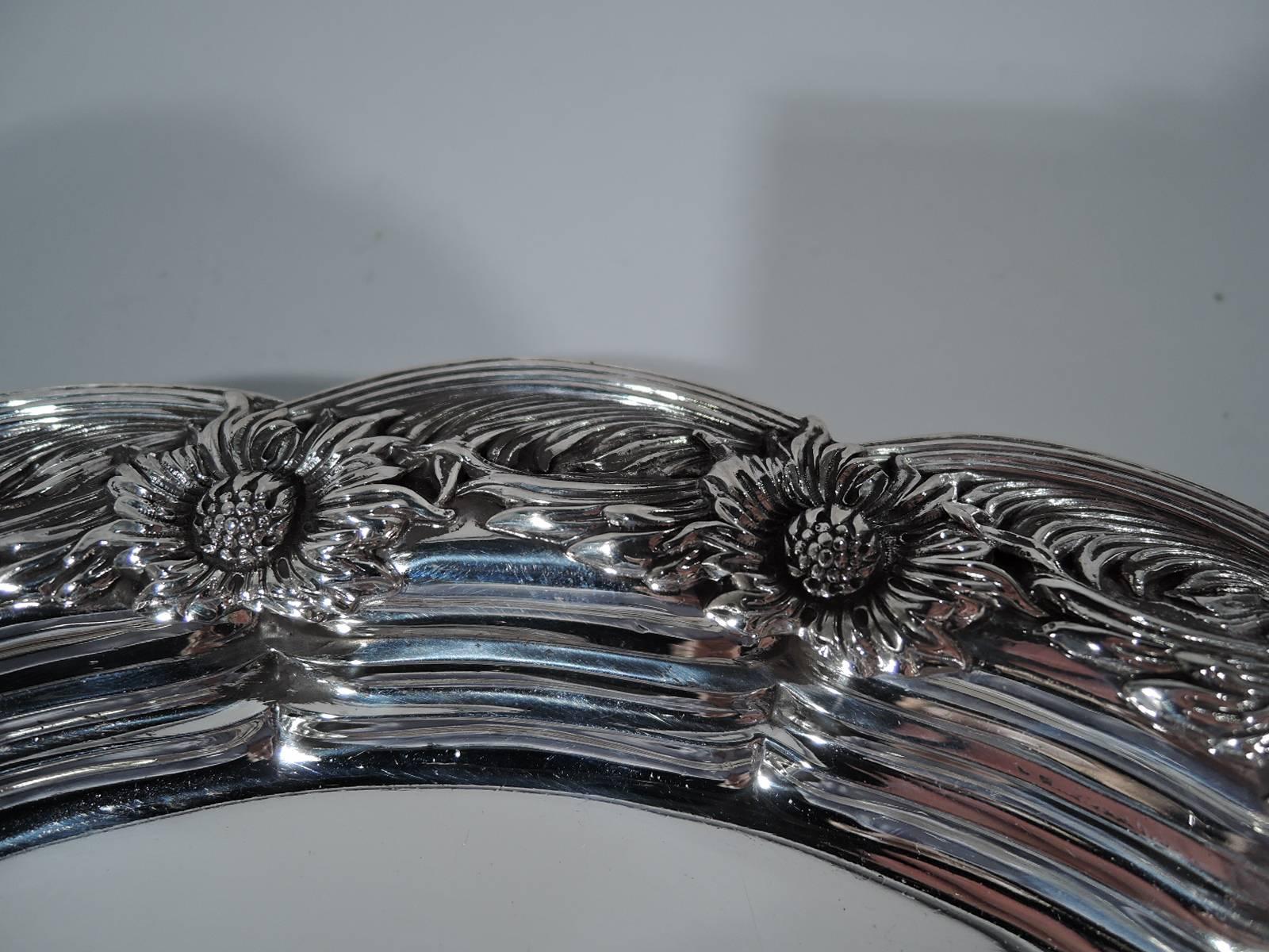 Japonisme Antique Japonesque Chrysanthemum Sterling Silver Tray by Tiffany