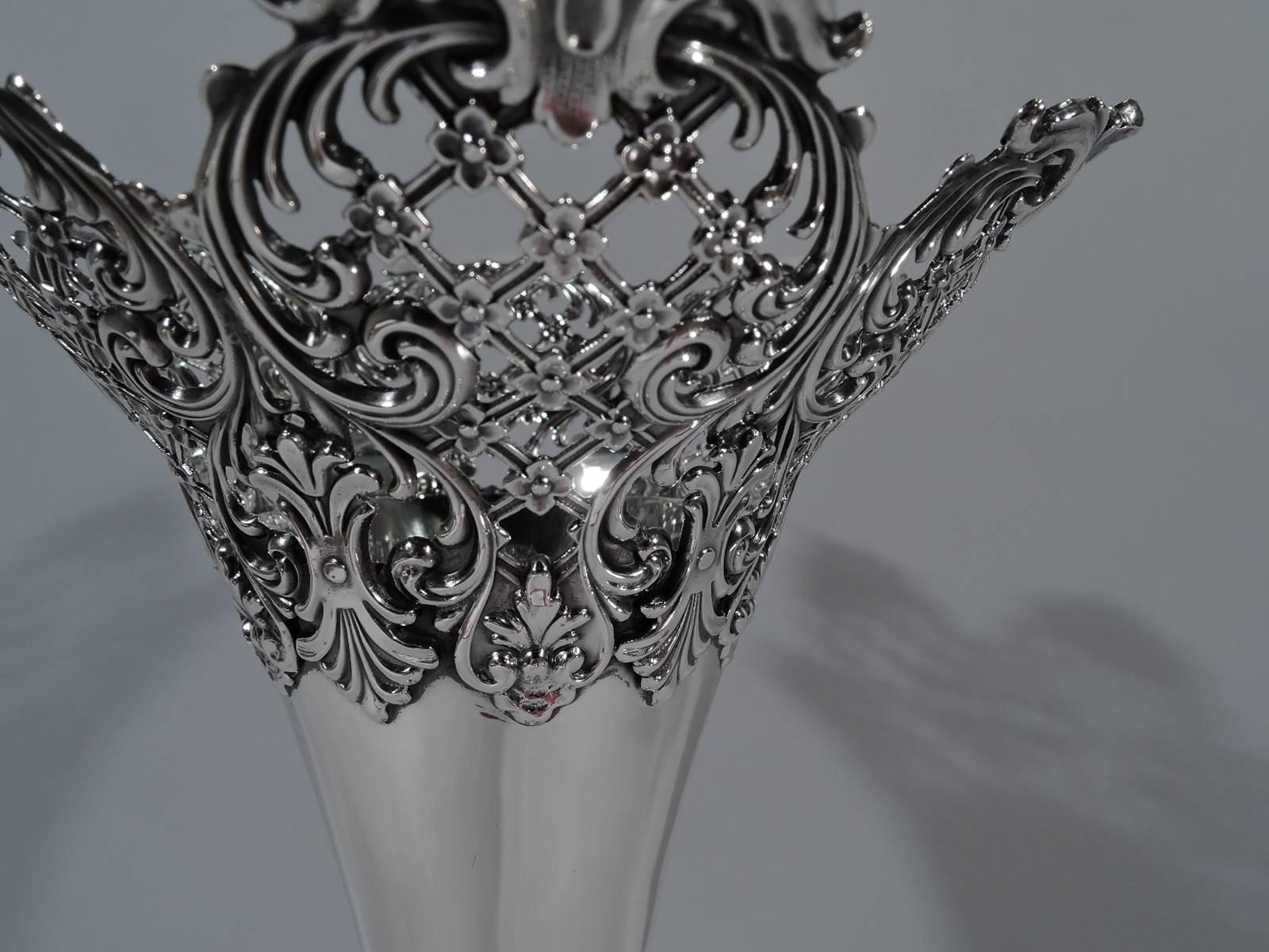 20th Century Antique American Edwardian Pierced Sterling Silver Vase