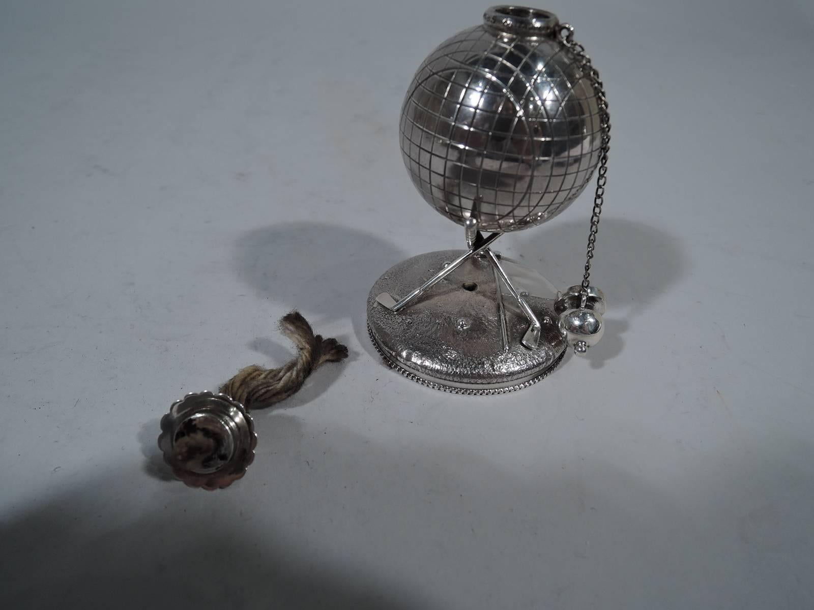 Edwardian Classic Sterling Silver Golf Ball Cigar Lighter by Reed & Barton