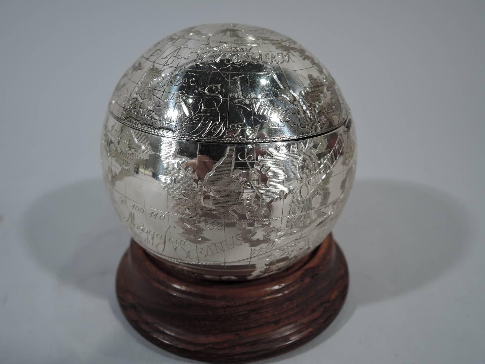 German Tiffany Sterling Silver World Globe Box with Oceans and Continents