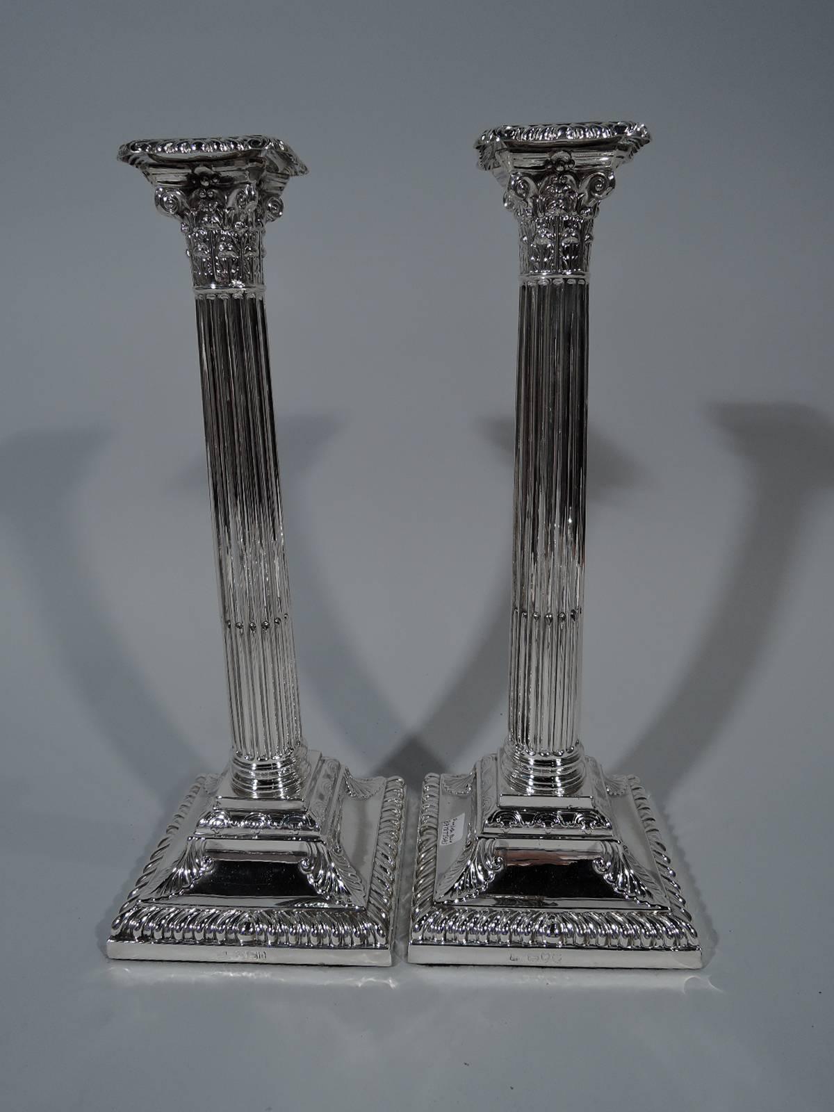 Pair of English Neoclassical Sterling Silver Three-Light Candelabra In Excellent Condition In New York, NY