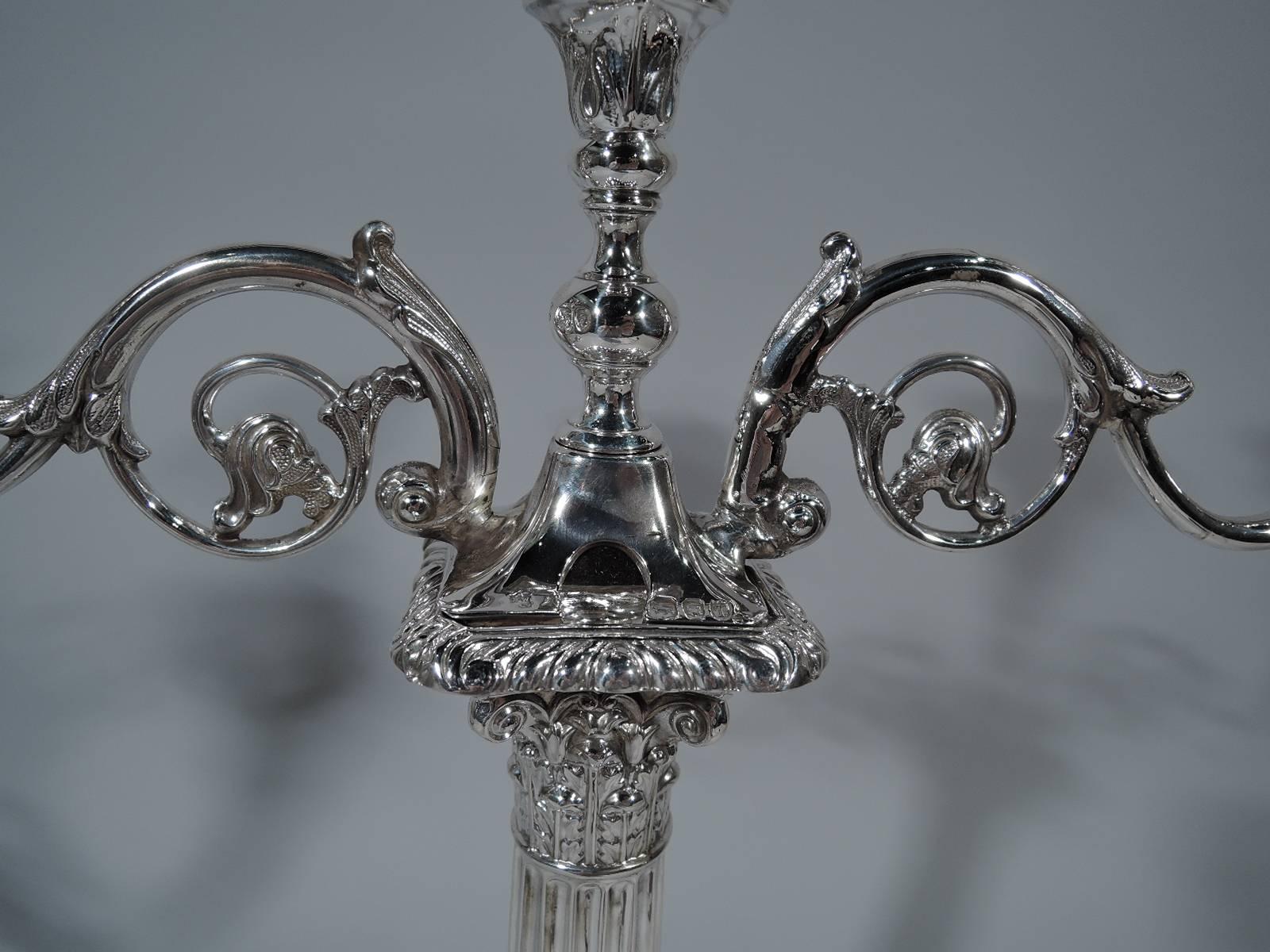 Pair of English Neoclassical Sterling Silver Three-Light Candelabra 2