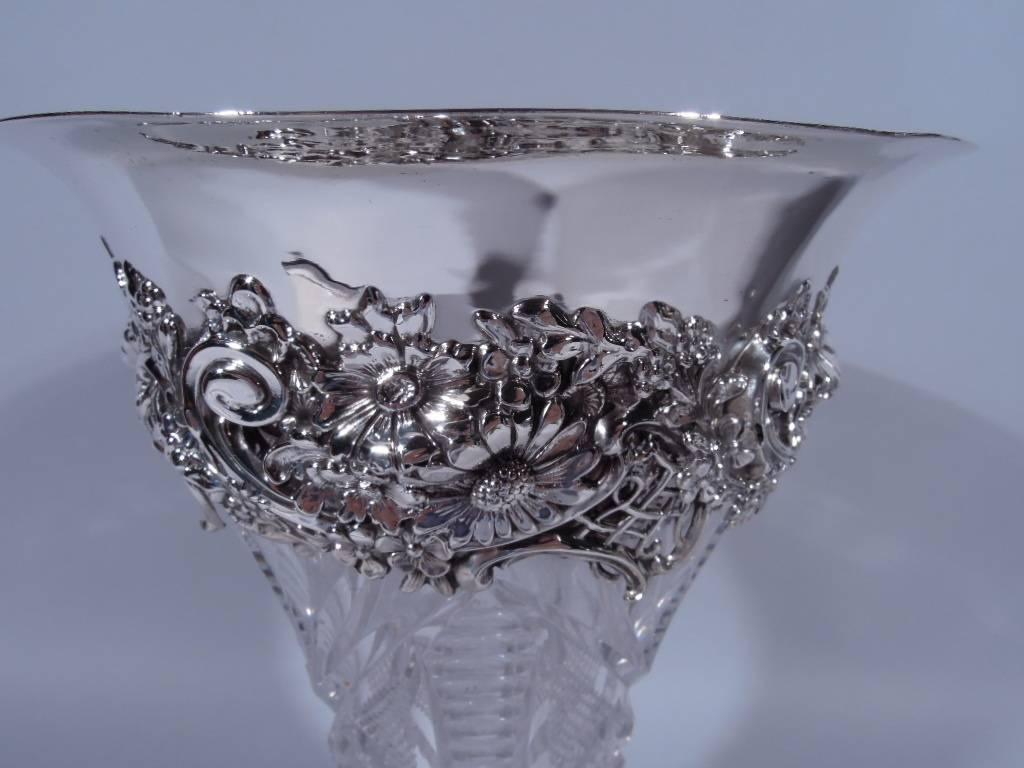 Victorian Antique Brilliant-Cut Glass and Sterling Silver Vase by Redlich