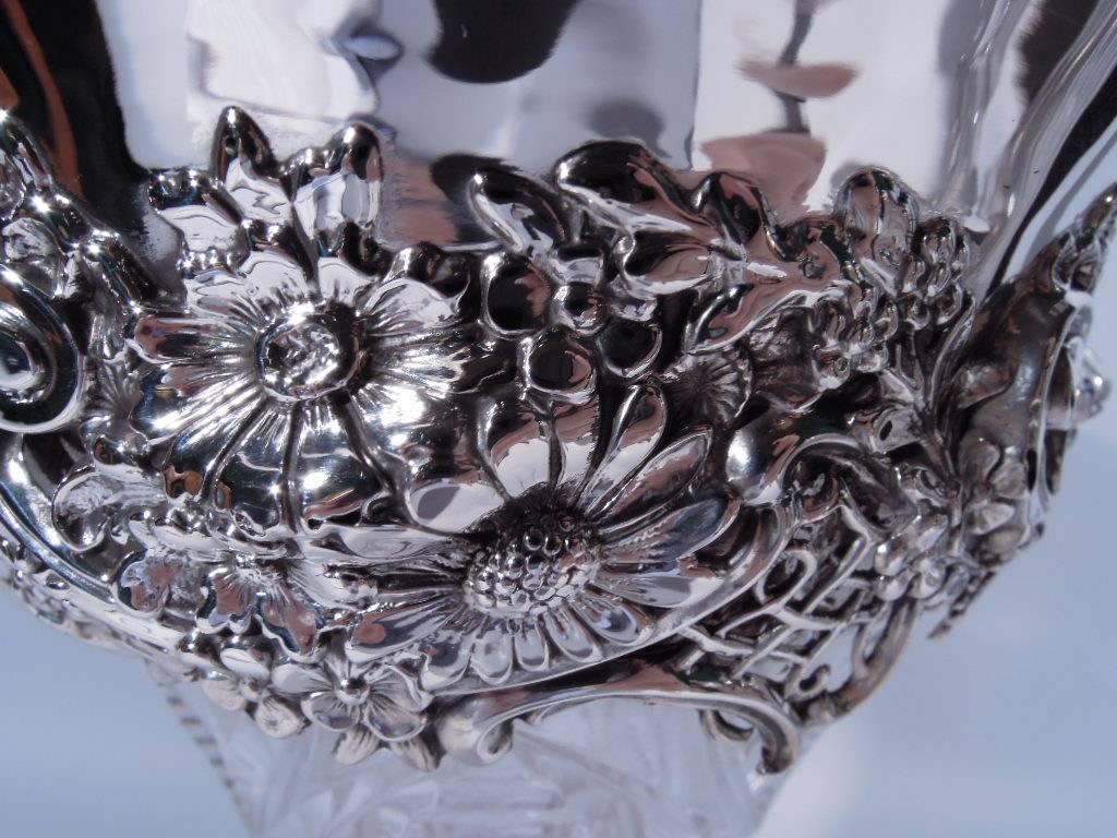 American Antique Brilliant-Cut Glass and Sterling Silver Vase by Redlich