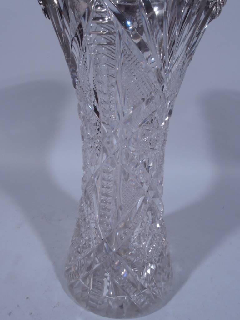 Antique Brilliant-Cut Glass and Sterling Silver Vase by Redlich 2