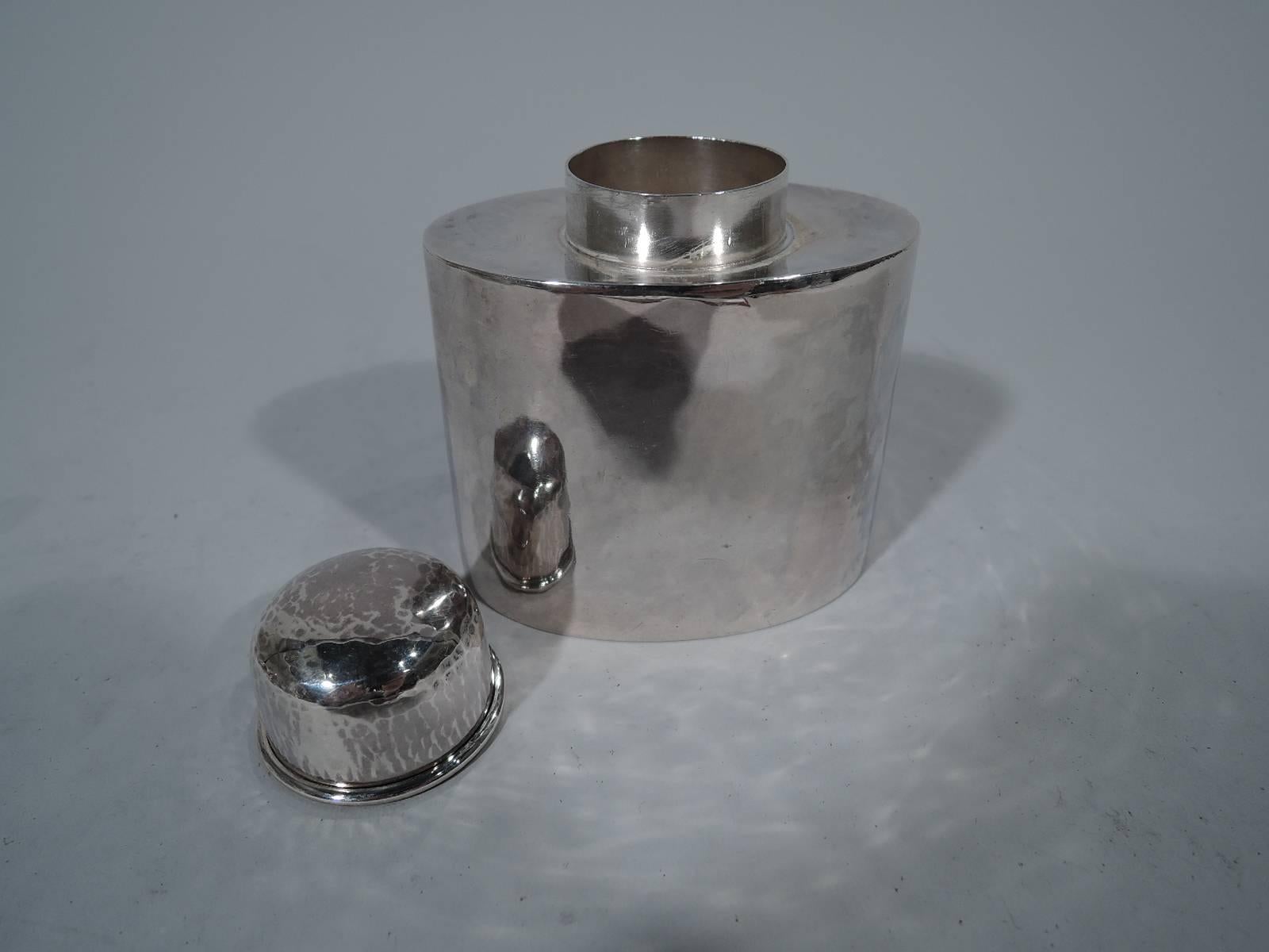 American Craftsman Stylish Arts & Crafts Hand-Hammered Sterling Silver Tea Caddy