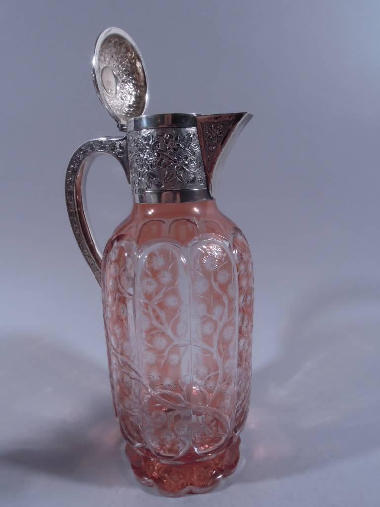 Victorian Very Fine Antique English Sterling Silver and Colored Crystal Decanter