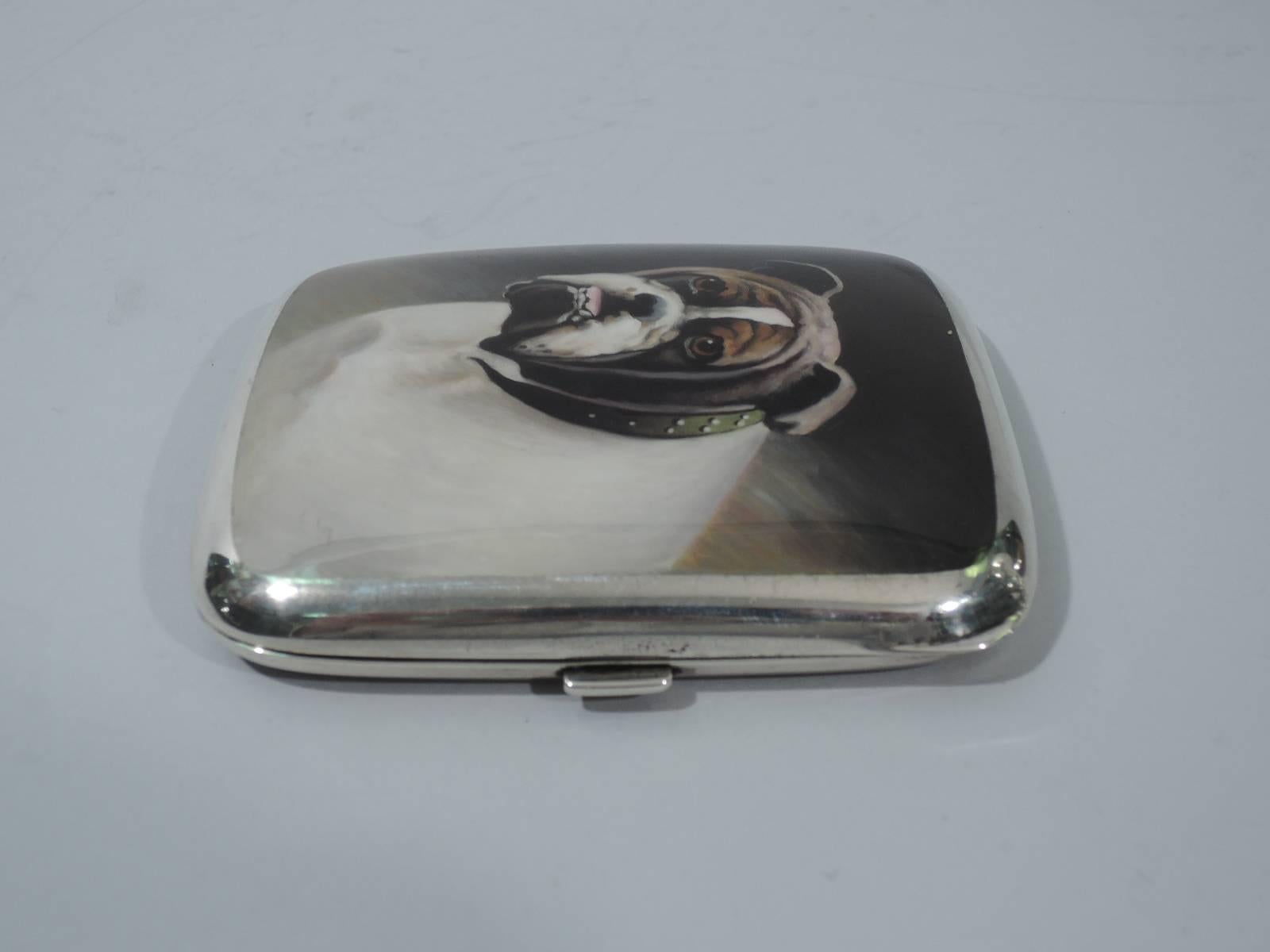 Edwardian European Silver and Enamel Cigarette Case with Bulldog