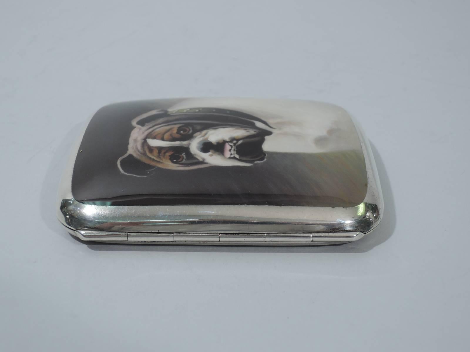 European Silver and Enamel Cigarette Case with Bulldog In Excellent Condition In New York, NY