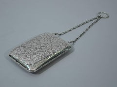 American Edwardian Sterling Silver Compact Purse with Wrist Chain